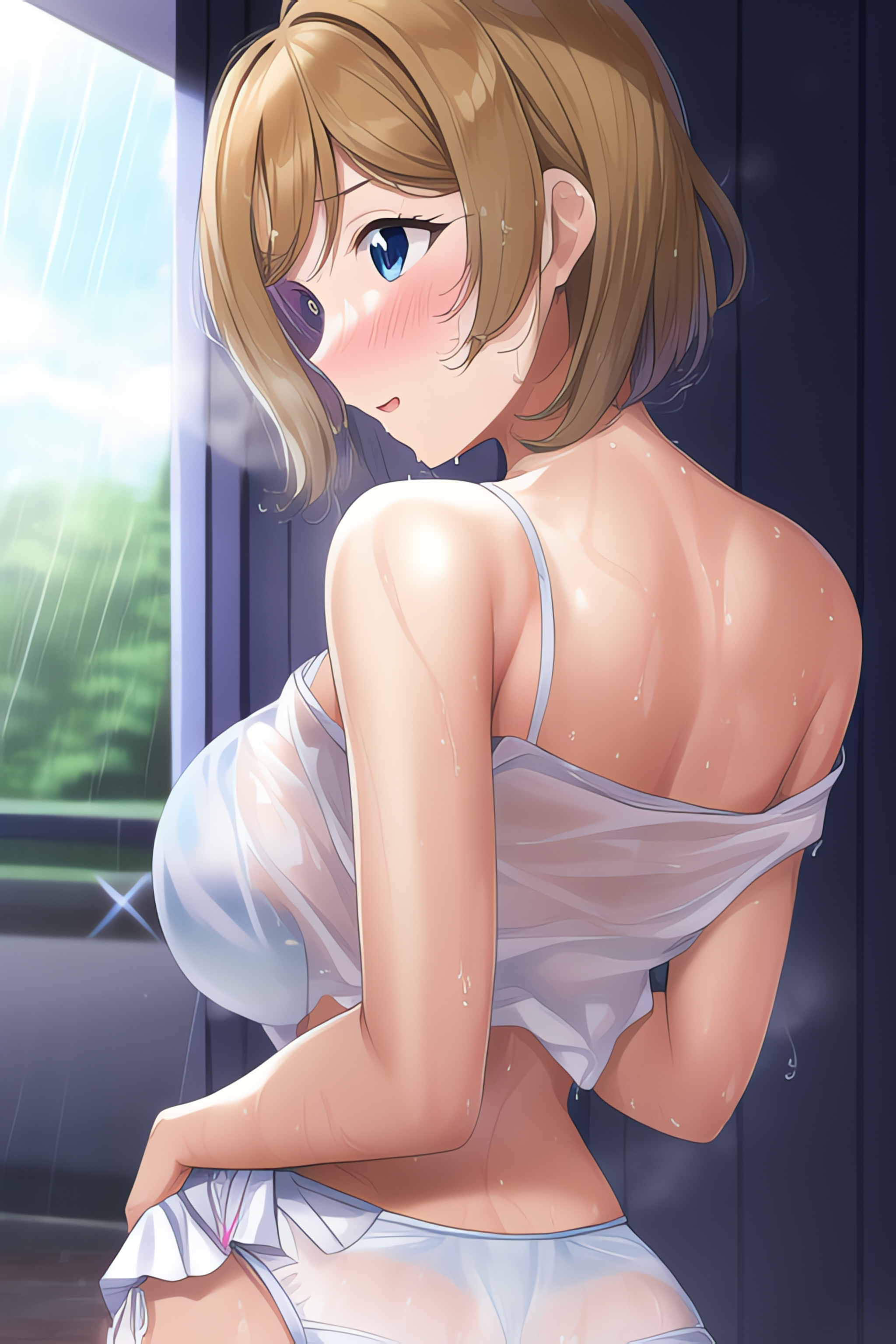 Summer rain brings ;) closer - NSFW, Art, Anime art, Girls, Anime, Hand-drawn erotica, Pantsu, Underwear, Original character, Нейронные сети, Longpost