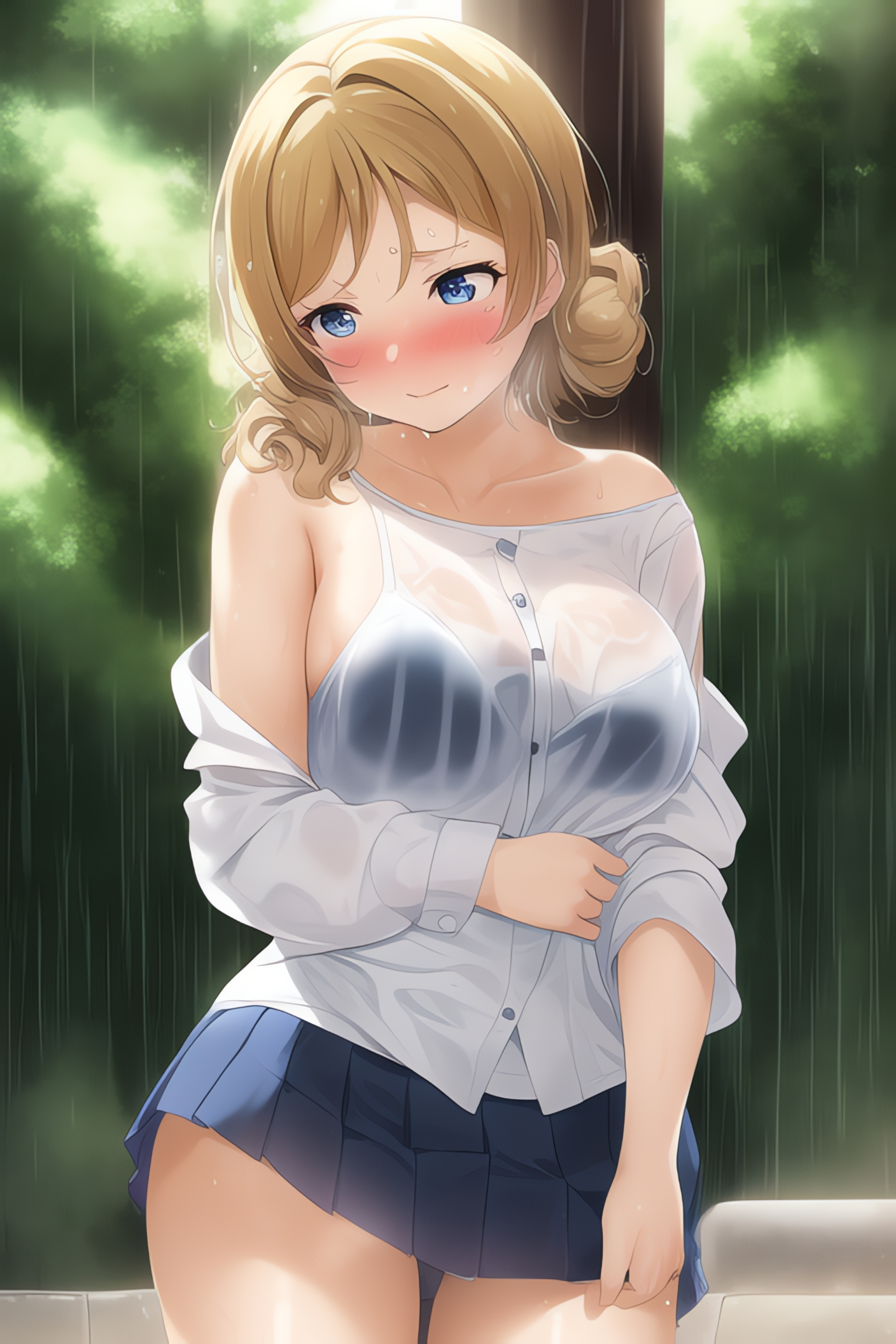 Summer rain brings ;) closer - NSFW, Art, Anime art, Girls, Anime, Hand-drawn erotica, Pantsu, Underwear, Original character, Нейронные сети, Longpost