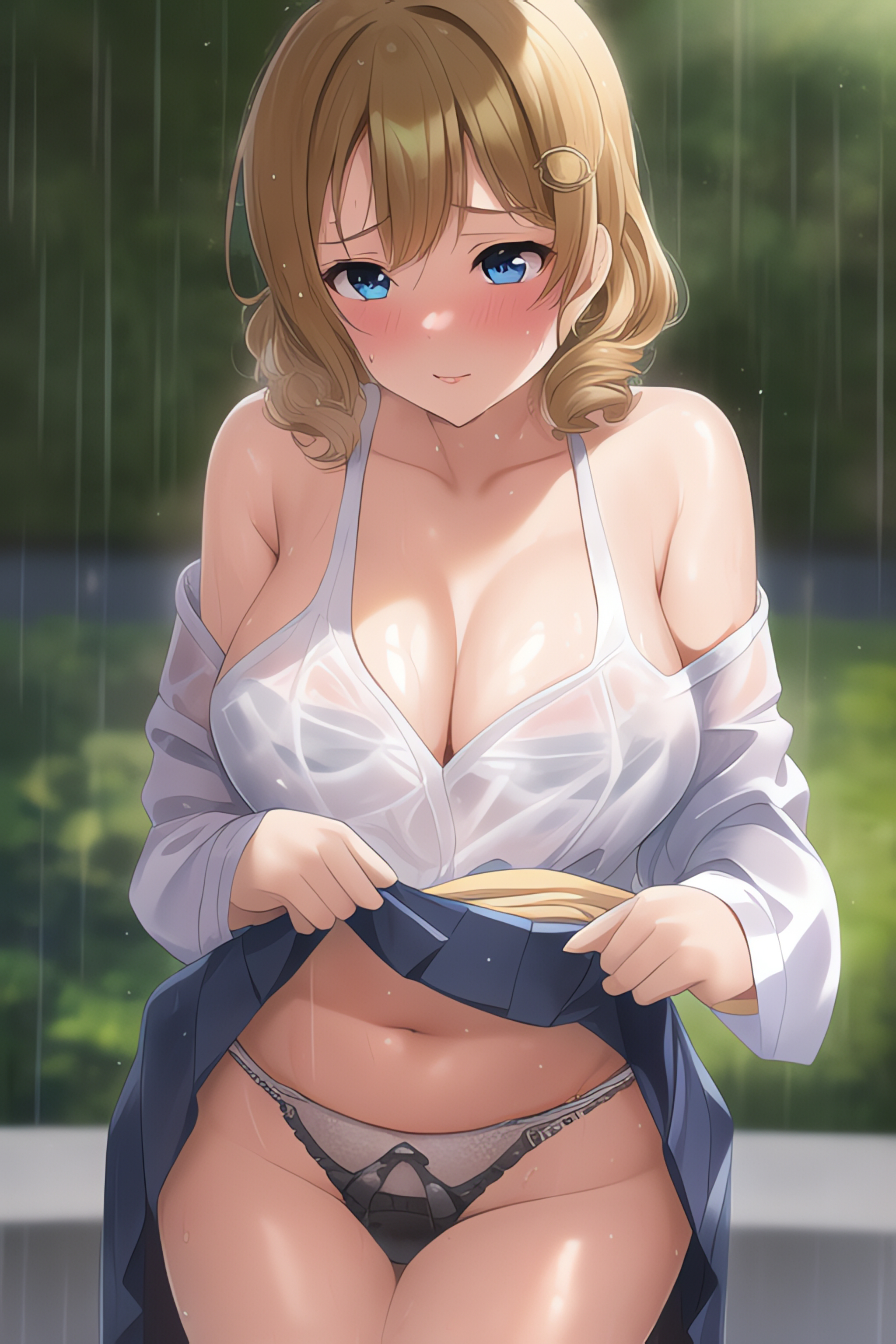 Summer rain brings ;) closer - NSFW, Art, Anime art, Girls, Anime, Hand-drawn erotica, Pantsu, Underwear, Original character, Нейронные сети, Longpost