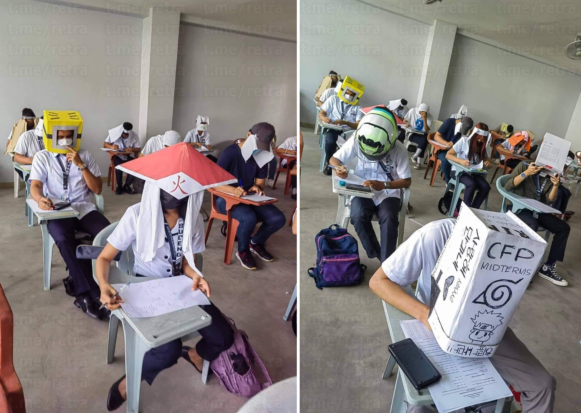 College students in the Philippines are required to wear 'anti-cheating hats' to their exams that would block them from seeing other than their desk - Philippines, Students, Studies, Exam, Hat, Creative, Humor, Longpost