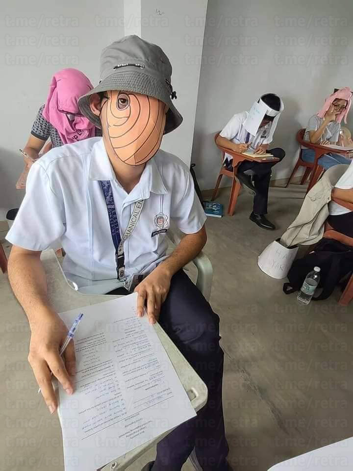 College students in the Philippines are required to wear 'anti-cheating hats' to their exams that would block them from seeing other than their desk - Philippines, Students, Studies, Exam, Hat, Creative, Humor, Longpost