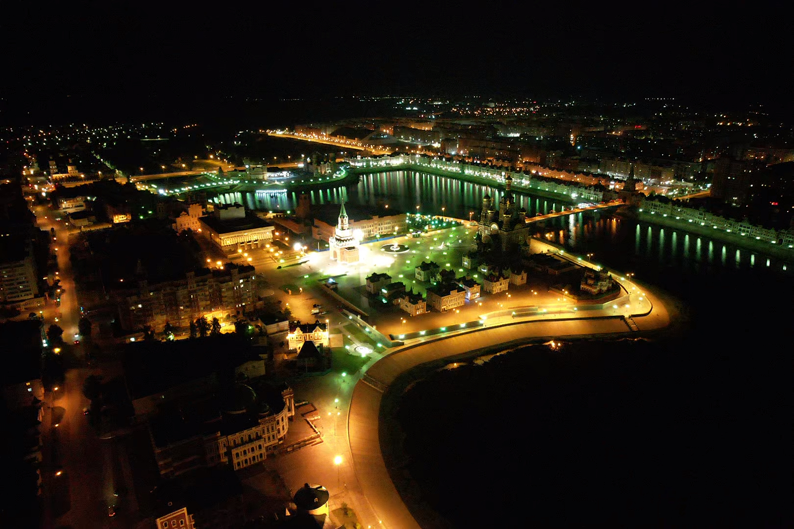 Night Yoshkar-Ola - My, Night shooting, Town, Longpost, Night city, View from above