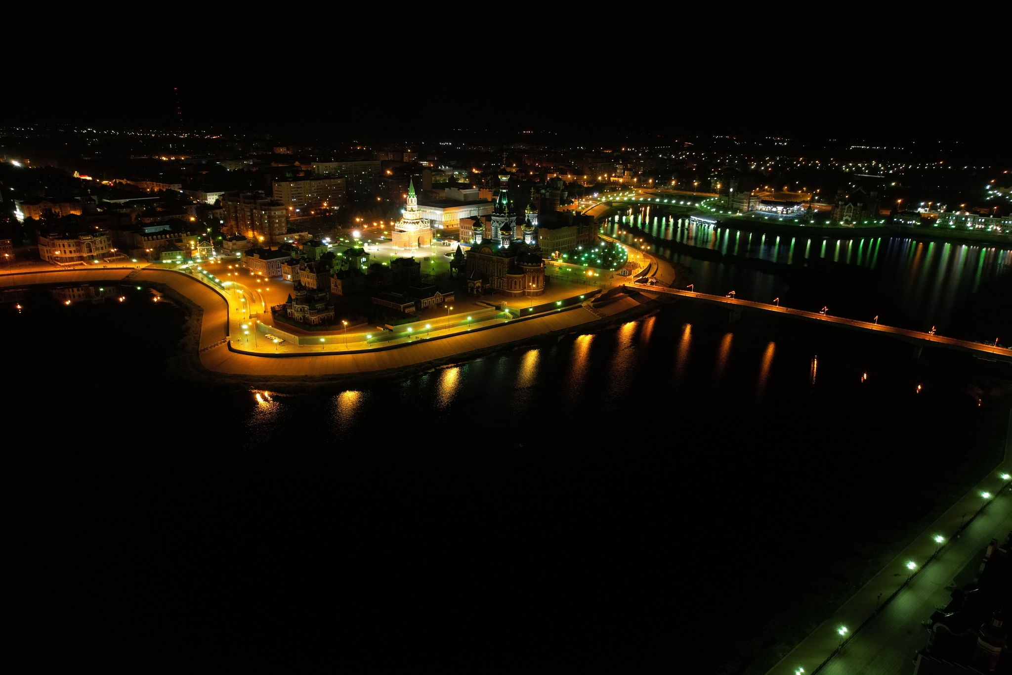 Night Yoshkar-Ola - My, Night shooting, Town, Longpost, Night city, View from above