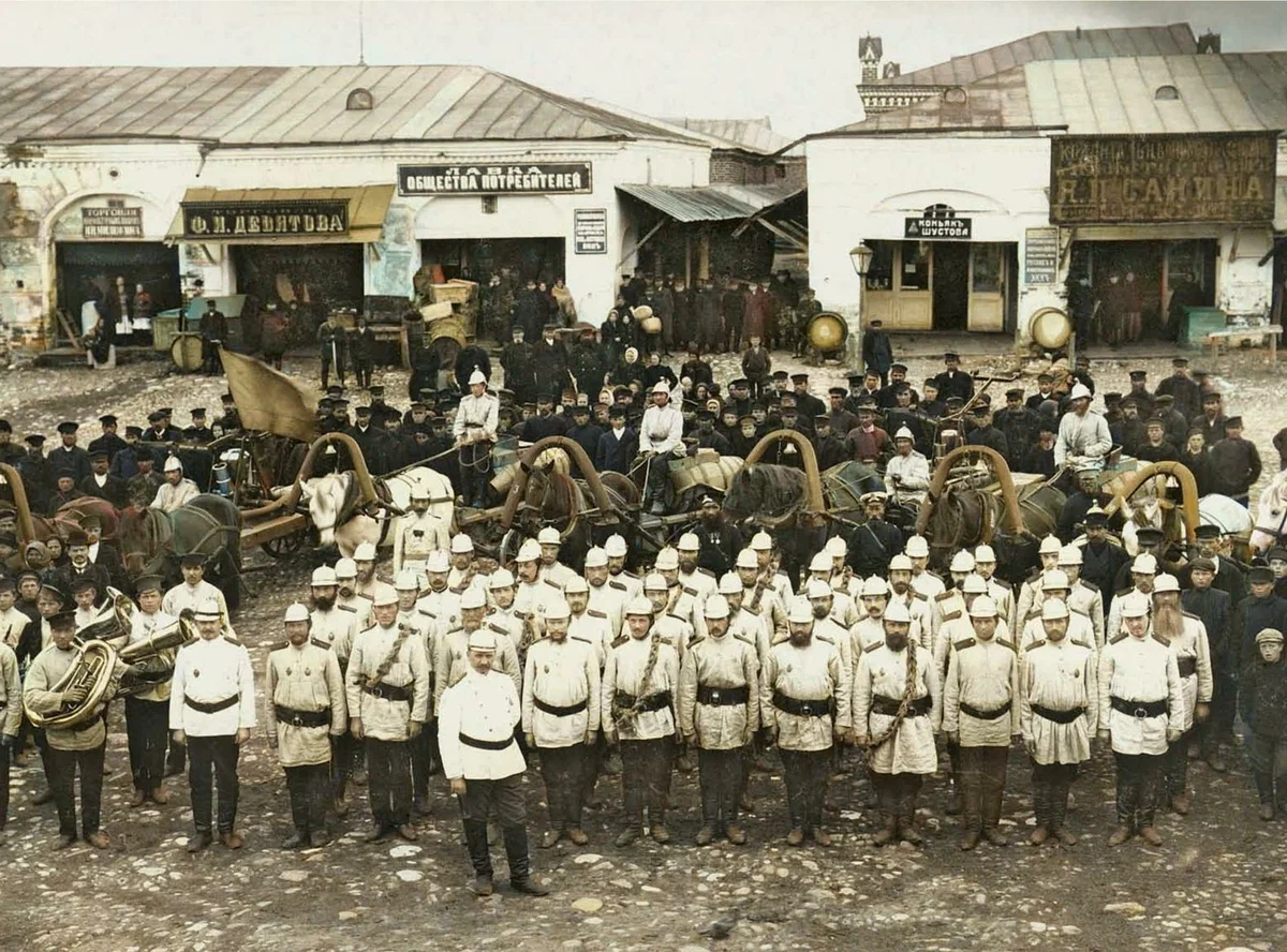 How were fires extinguished under the tsar? Fire Department of the Russian Empire - My, Colorization, Story, The photo, Firefighters, Old photo, Longpost, Saint Petersburg