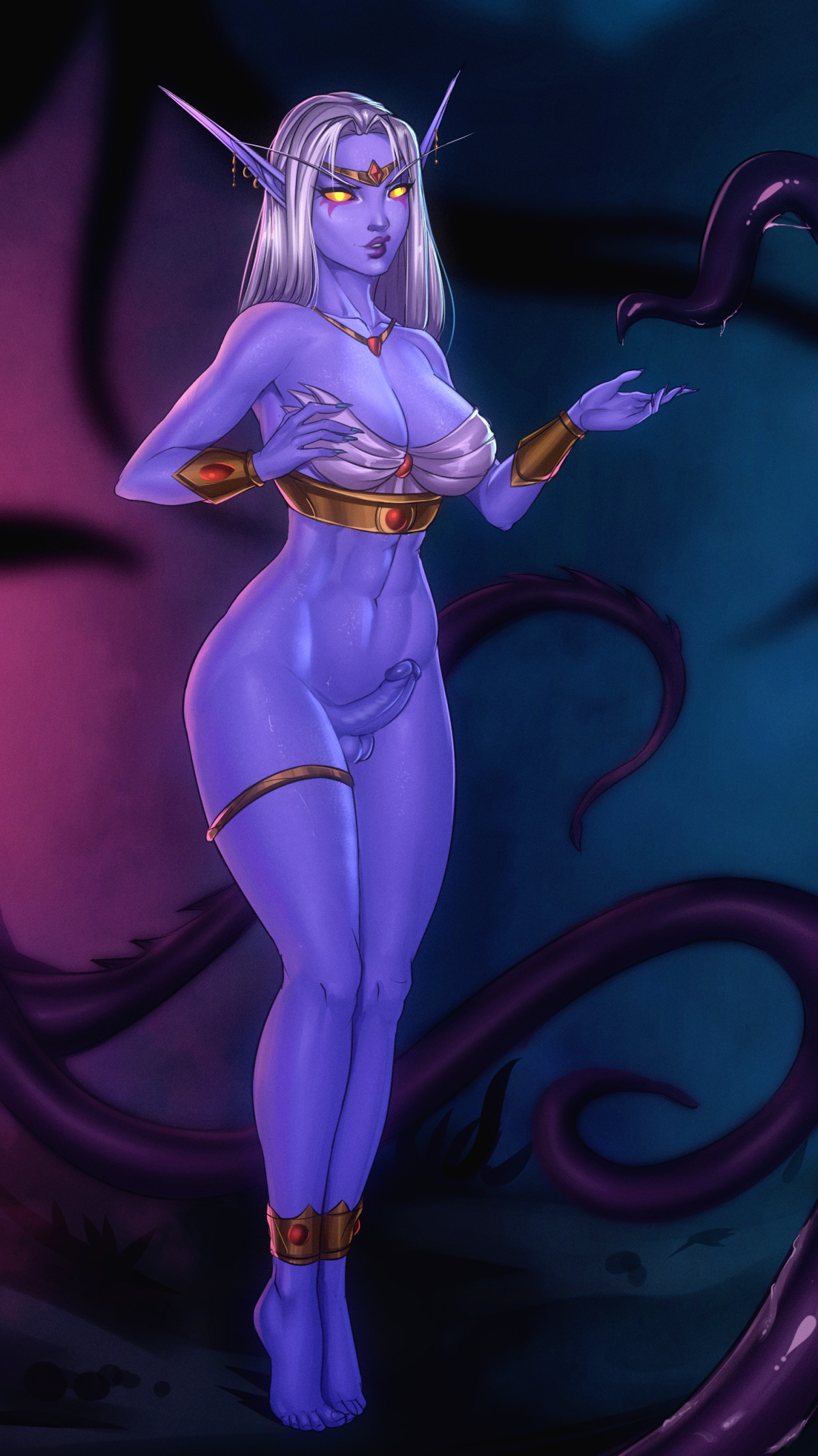 Azshara - NSFW, Erotic, Hand-drawn erotica, Futanari, Futa art, Futa exotic, World of warcraft, Night elfs, Azshara, Freli, Longpost