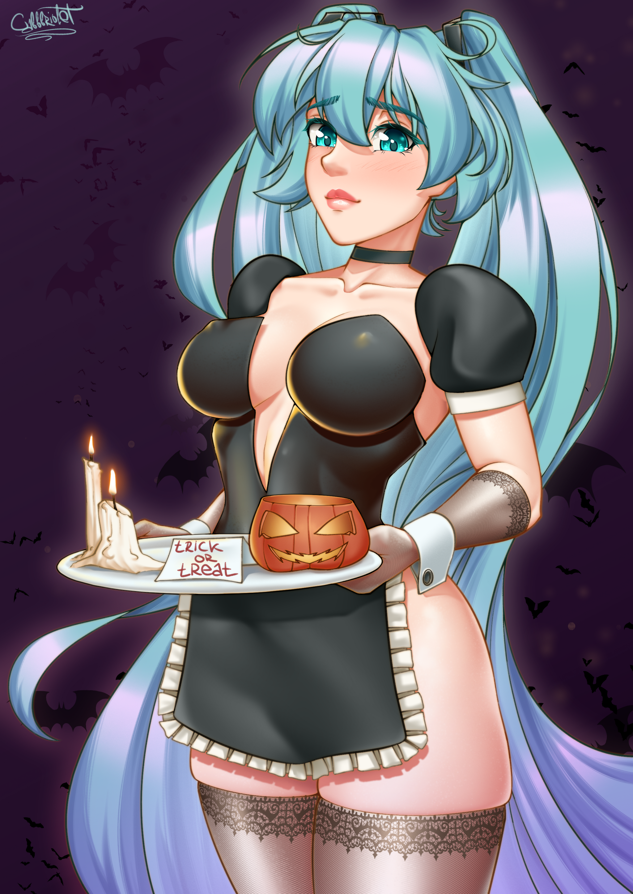 Halovinskaya Miku - NSFW, My, Cabbbriolet, Anime art, Hatsune Miku, Halloween, Longpost, Anime