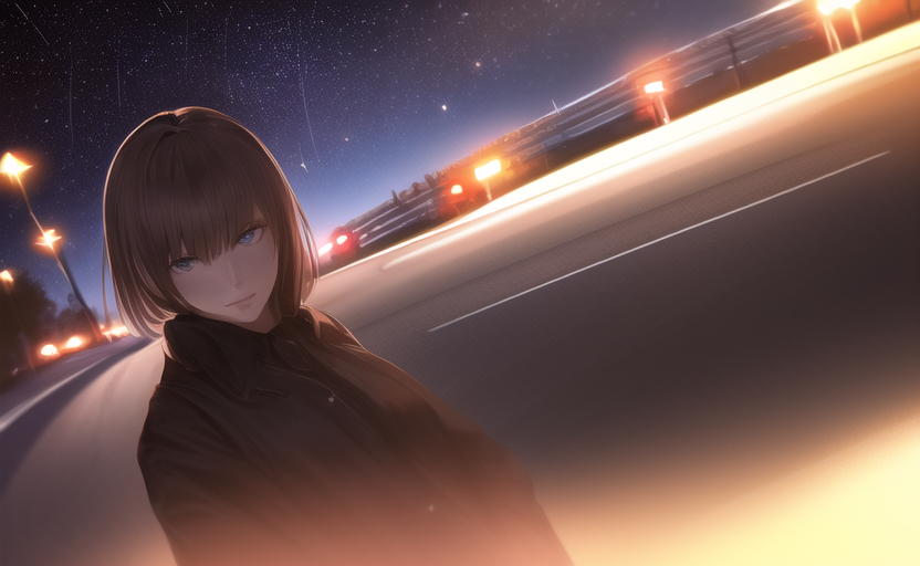 Night, road, NovelAI - My, Art, Нейронные сети, Artificial Intelligence, Novelai, Anime, 2D, Stable diffusion, Longpost, Anime art, Night, Road