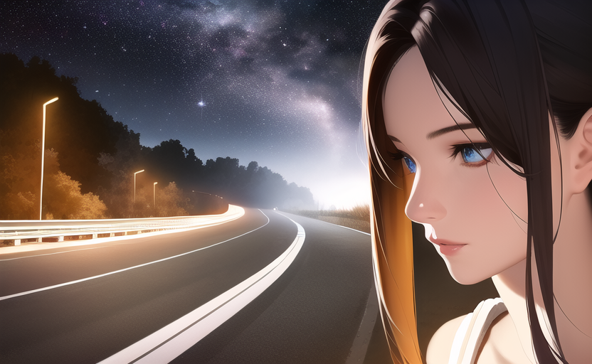 Night, road, NovelAI - My, Art, Нейронные сети, Artificial Intelligence, Novelai, Anime, 2D, Stable diffusion, Longpost, Anime art, Night, Road