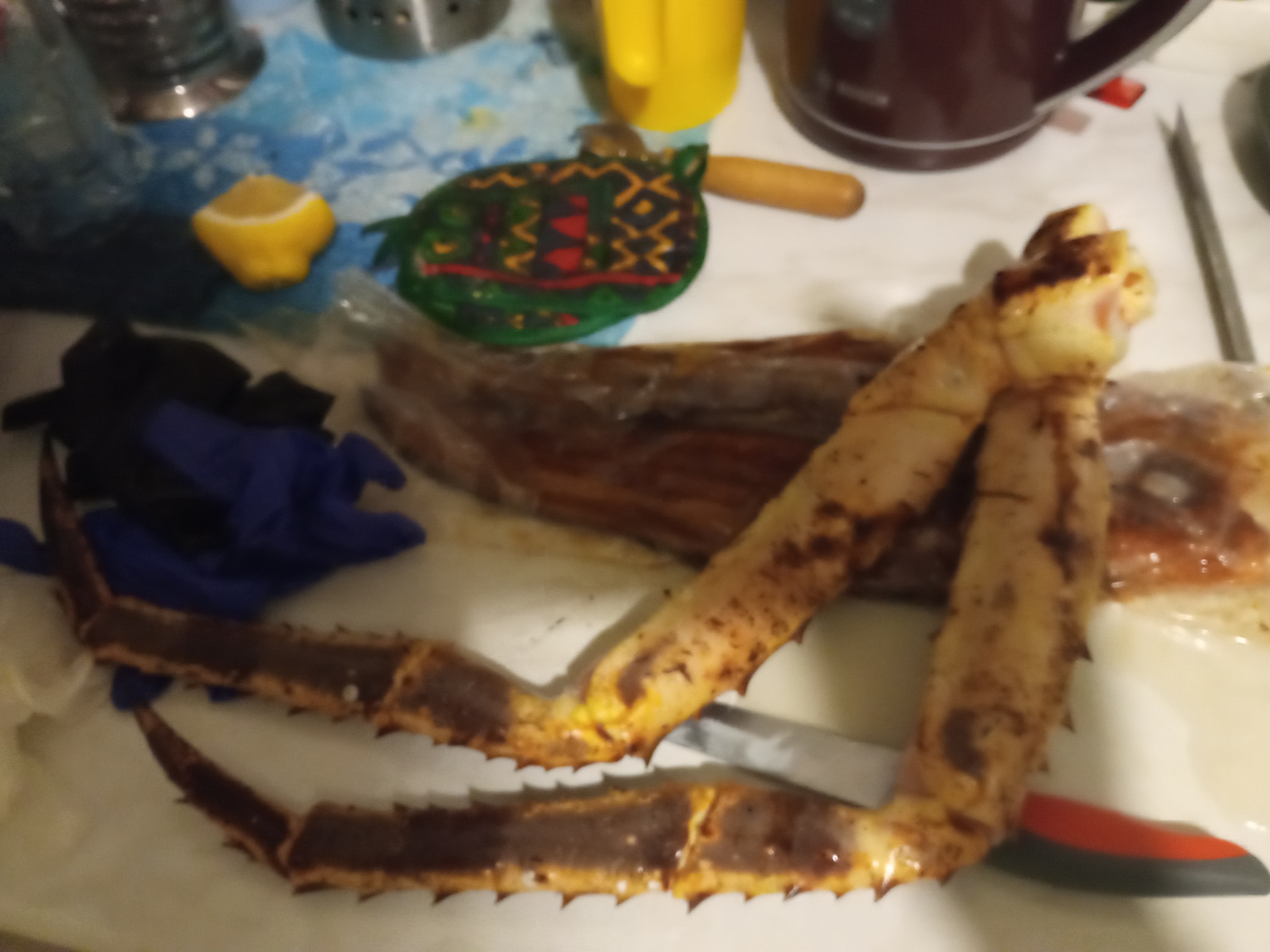 The crab was good. - My, Crab, King crab, Snack, Vertical video, Video, Longpost, Knife