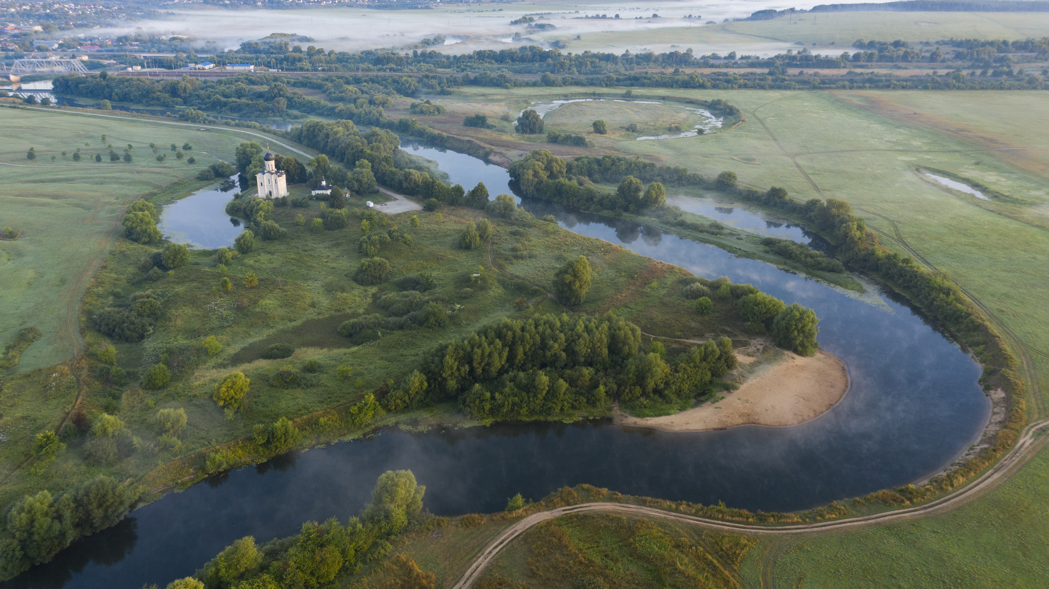 Foggy morning. Church of the Intercession on the Nerl - My, Aerial photography, Quadcopter, Drone, Morning, The photo, dawn, Fog, Church, Nature, Video, Longpost, Repeat