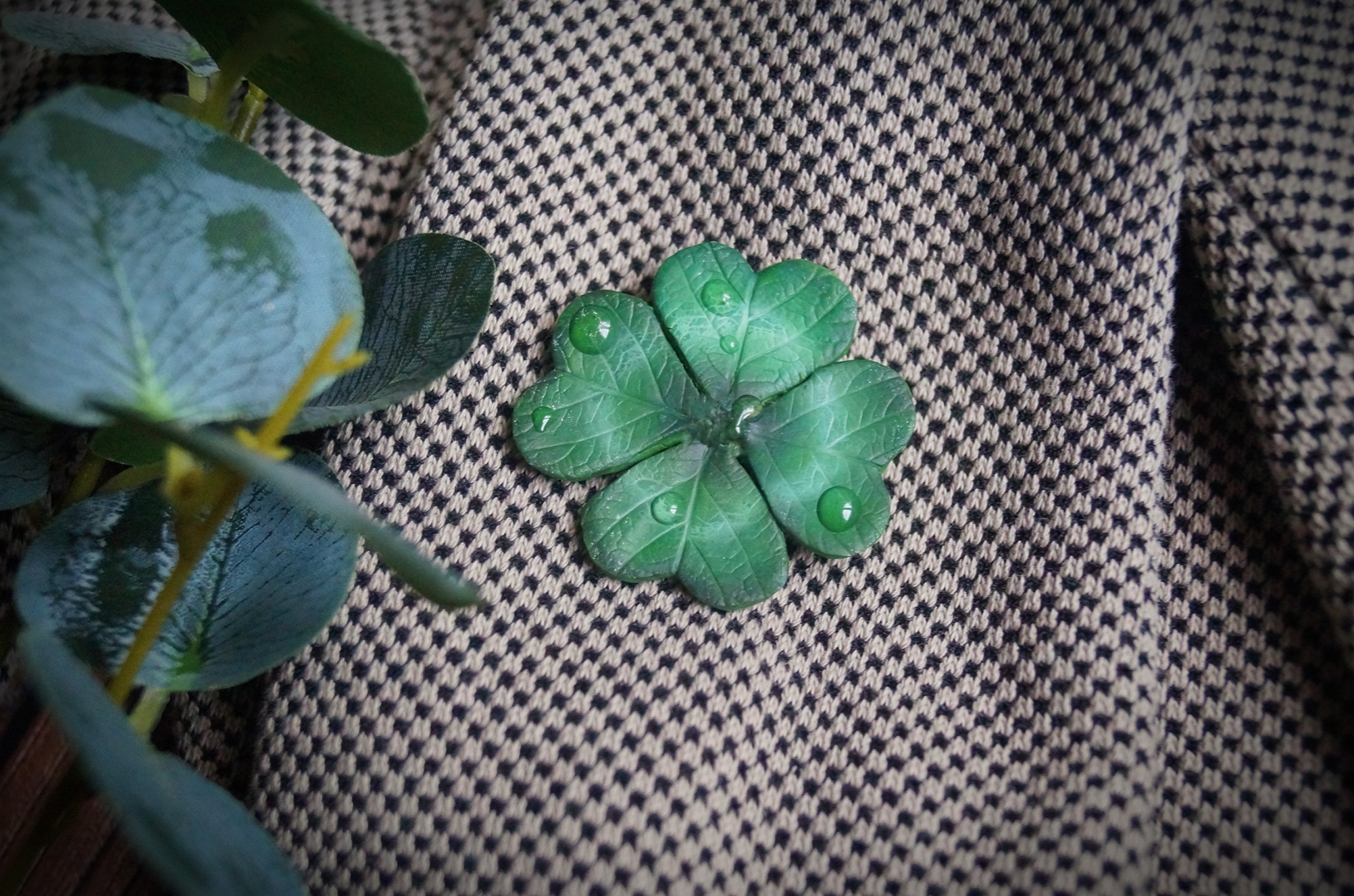 Handmade brooch four-leaf clover - My, Polymer clay, Лепка, Needlework without process, Clover, Four-leaf clover, Luck, Decoration, Handmade, With your own hands, Girls, Women