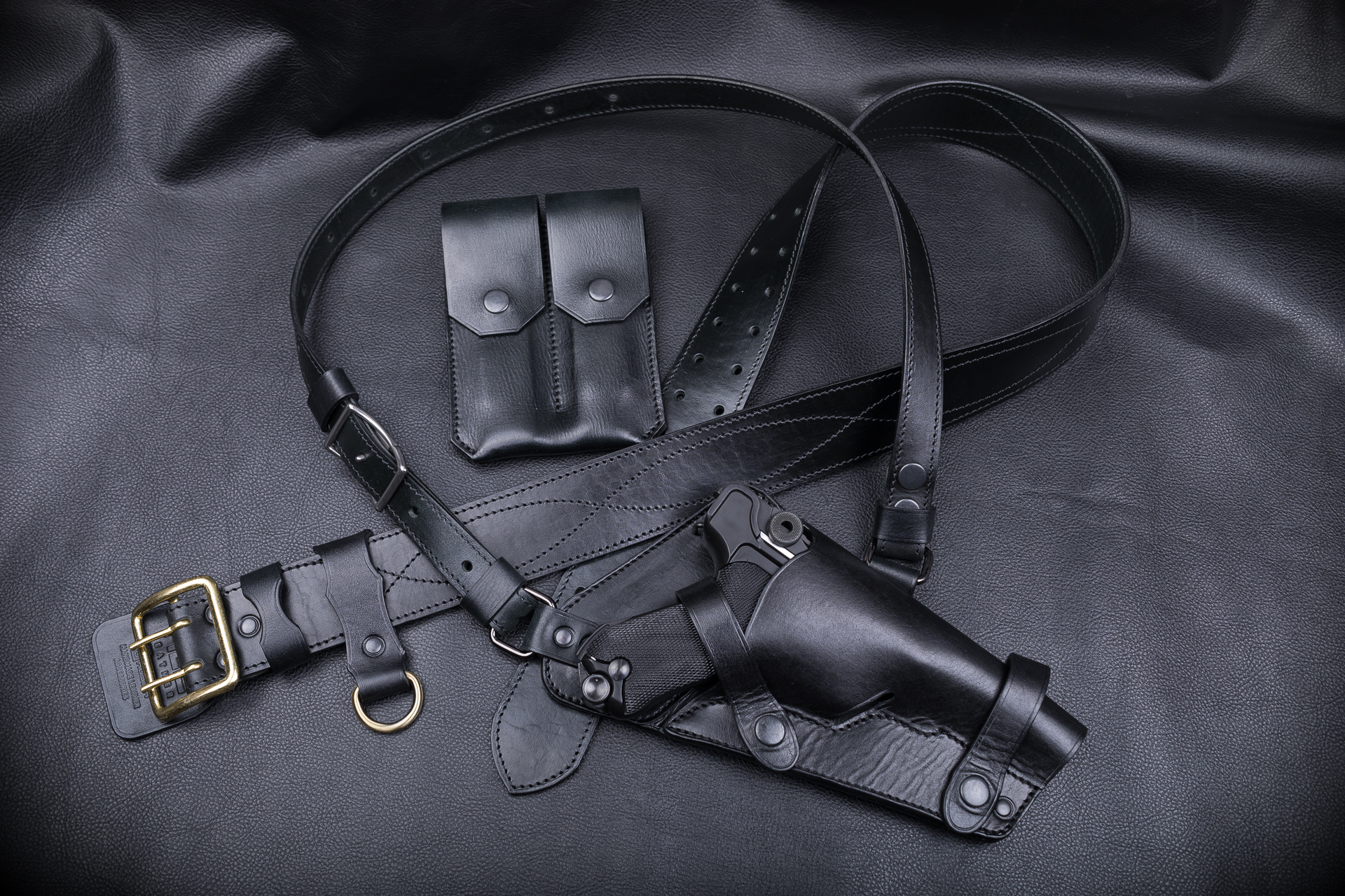 Leather accessory set for Luger P08, holster, belt, pouches, harness - My, Leather products, Natural leather, With your own hands, Accessories, Male, Leather, Luger p08, Holster, Harness, Longpost