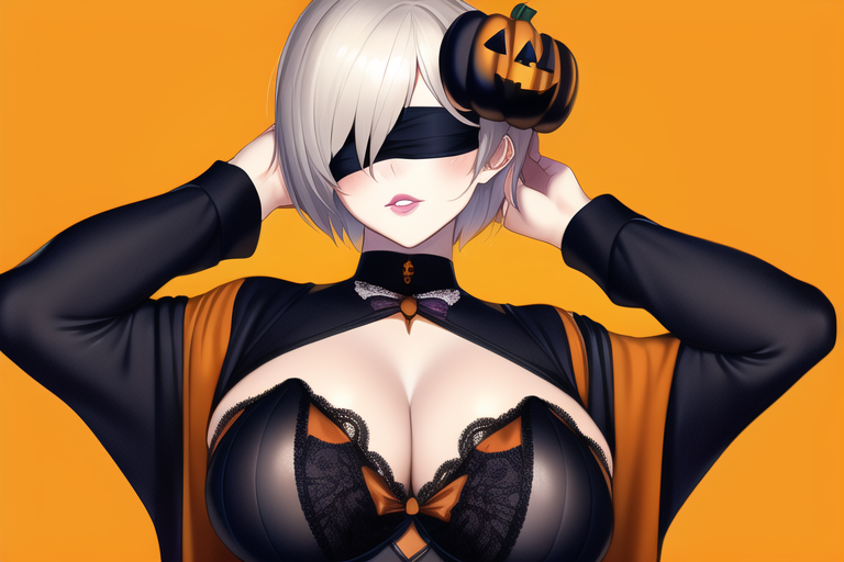 The best android from NovelAI (5) - NSFW, My, Art, Нейронные сети, Artificial Intelligence, Girls, Anime, 2D, Stable diffusion, Longpost, Anime art, Yorha unit No 2 type B, NIER Automata, Boobs, Sperm, Halloween, Pumpkin, Booty