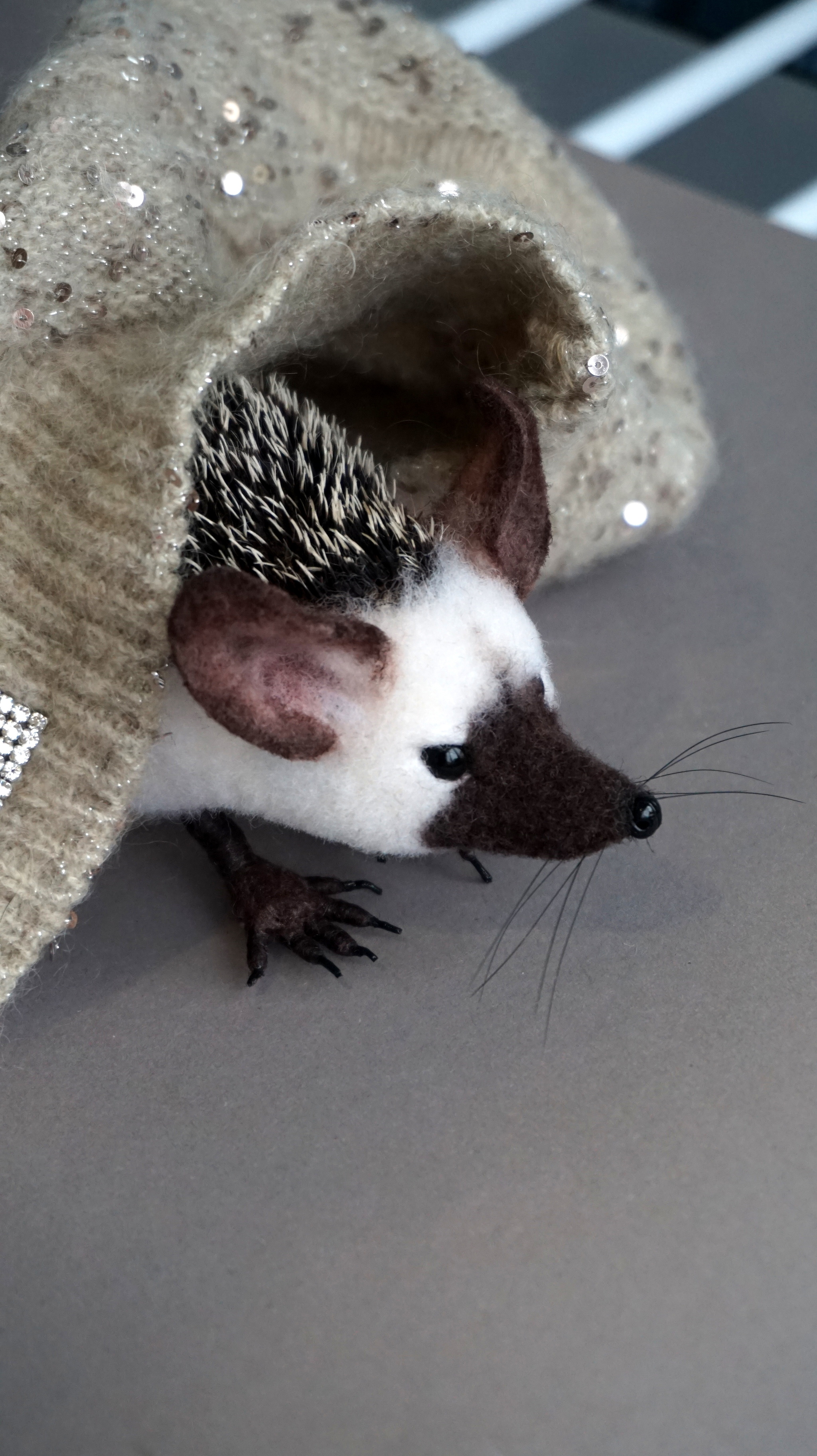 African hedgehog toy with big ears - My, Author's toy, Soft toy, Handmade, Wool toy, Interior toy, Hedgehog, African pygmy hedgehog, Eared hedgehog, Prickles, Milota, Mixed media, Hobby, wildlife, Video, Youtube, Longpost