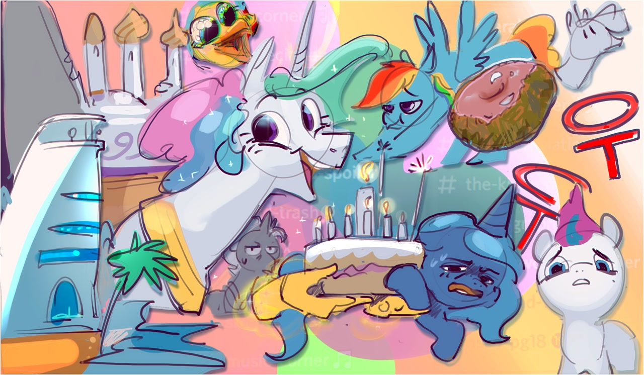 Canterlumx lore in one pic - My Little Pony, Princess Celestia, Rainbow Dash, Princess Luna, Princess Skystar, Alumx