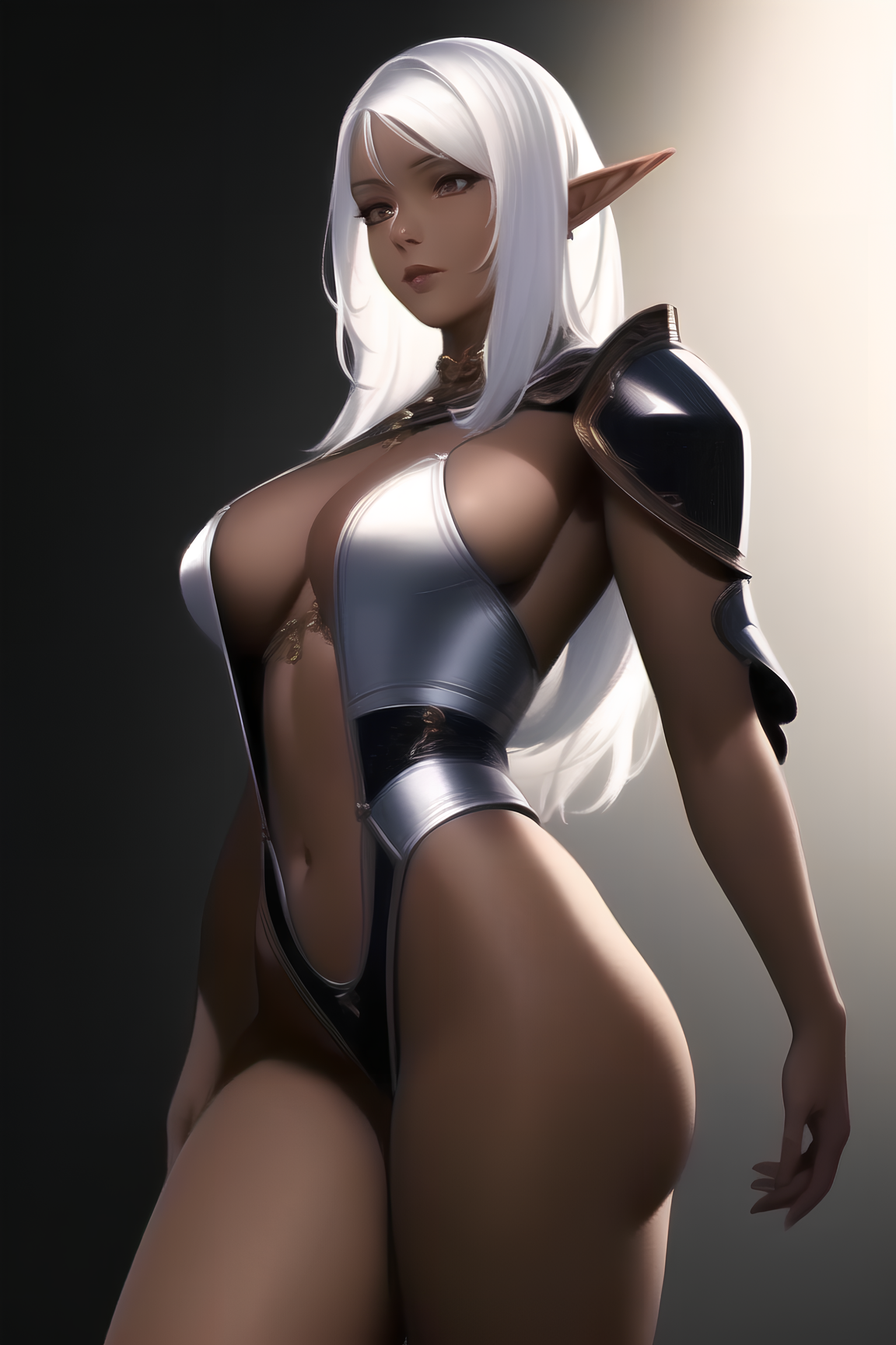 NovelAI's Dark White-Haired Elves - NSFW, My, Art, Нейронные сети, Artificial Intelligence, Girls, Anime, 2D, Stable diffusion, Longpost, Anime art, Boobs, Elves, Fantasy, Thighs, Dark Elf, Sperm