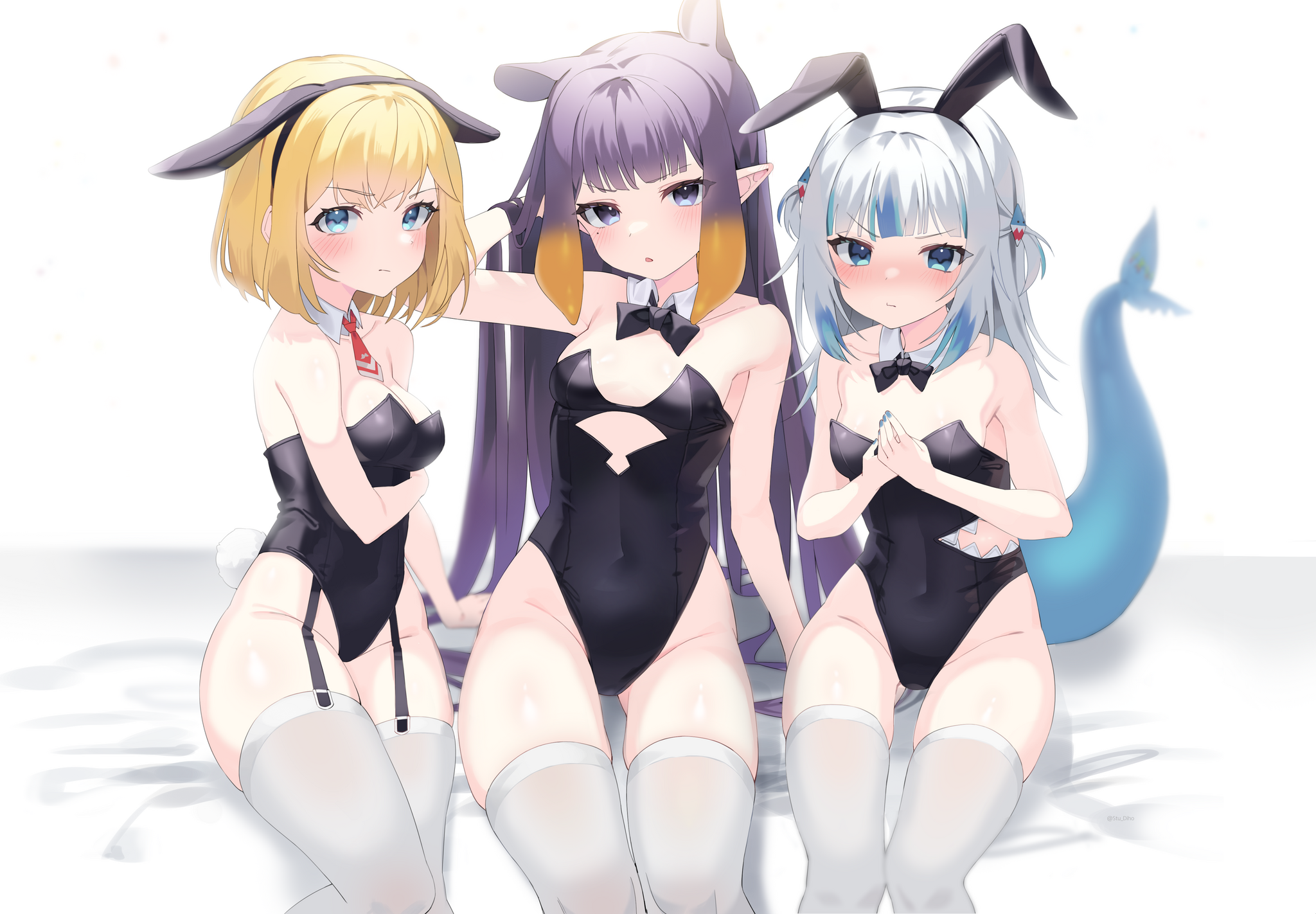 HoloBunny - NSFW, Virtual YouTuber, Hololive, Watson Amelia, Ninomae Inanis, Bunnysuit, Рисованная эротика, Аниме, Anime Art, Pixiv