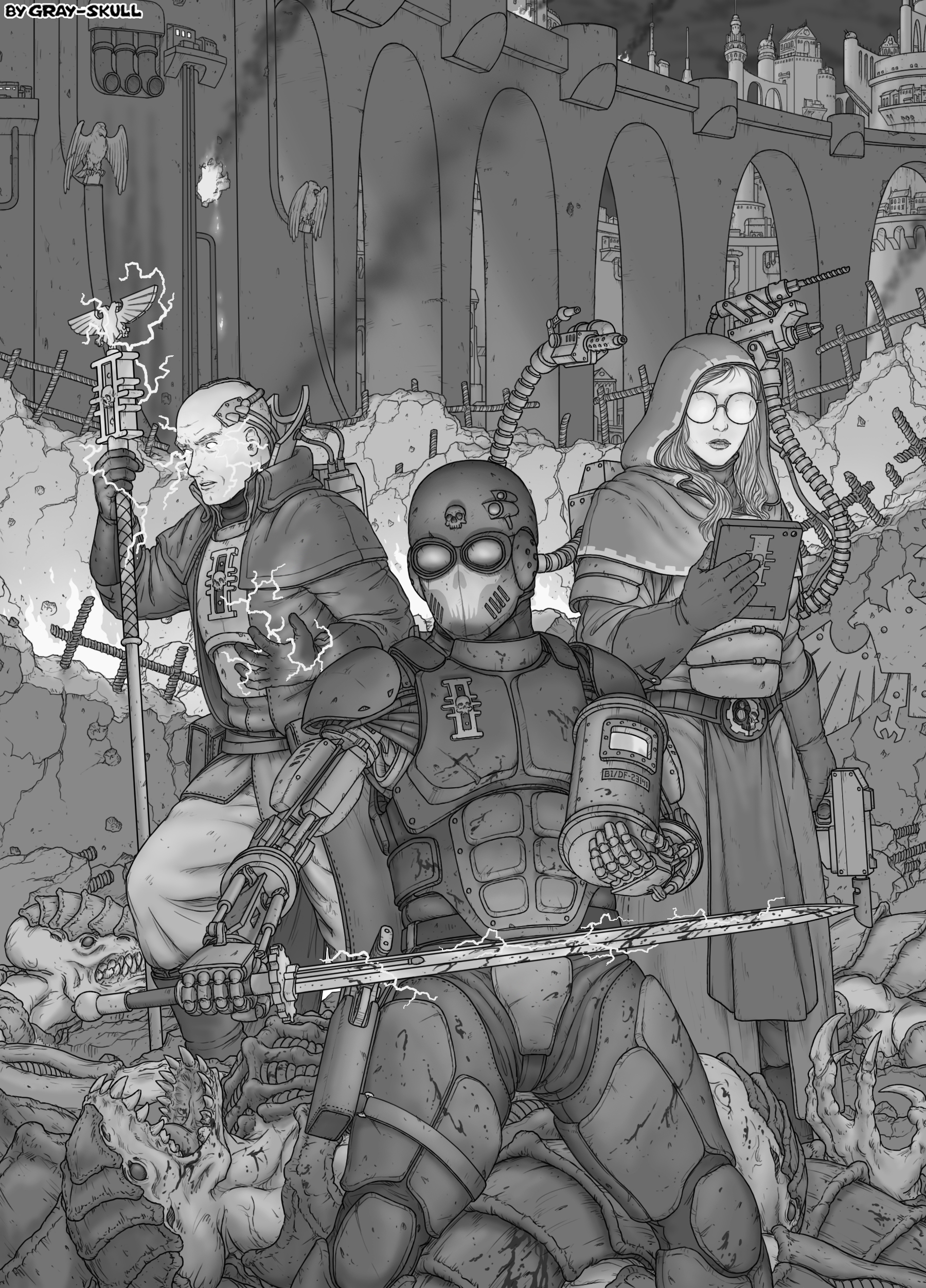 Operatives of the Inquisition (art to order) (by Gray-Skull) - My, Warhammer 40k, Warhammer, Wh Art, Gray-skull, Adeptus Mechanicus, Psyker, Genestealers, Inquisition, Ordo xenos, Images, Art