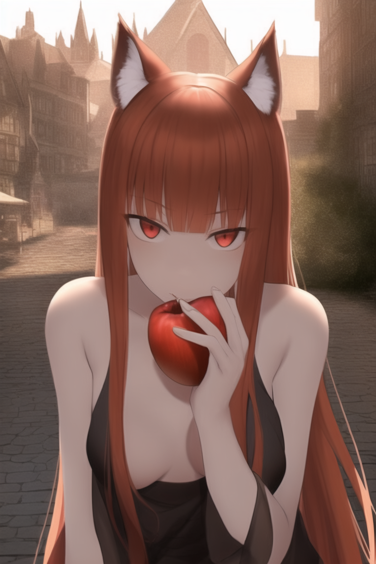 Holo The Wise She-Wolf by NovelAI - NSFW, My, Art, Нейронные сети, Artificial Intelligence, Girls, Anime, 2D, Stable diffusion, Longpost, Anime art, Boobs, Fantasy, Thighs, Sperm, Holo, Spice and Wolf