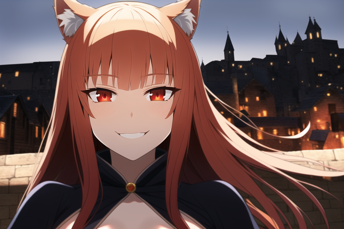 Holo The Wise She-Wolf by NovelAI - NSFW, My, Art, Нейронные сети, Artificial Intelligence, Girls, Anime, 2D, Stable diffusion, Longpost, Anime art, Boobs, Fantasy, Thighs, Sperm, Holo, Spice and Wolf