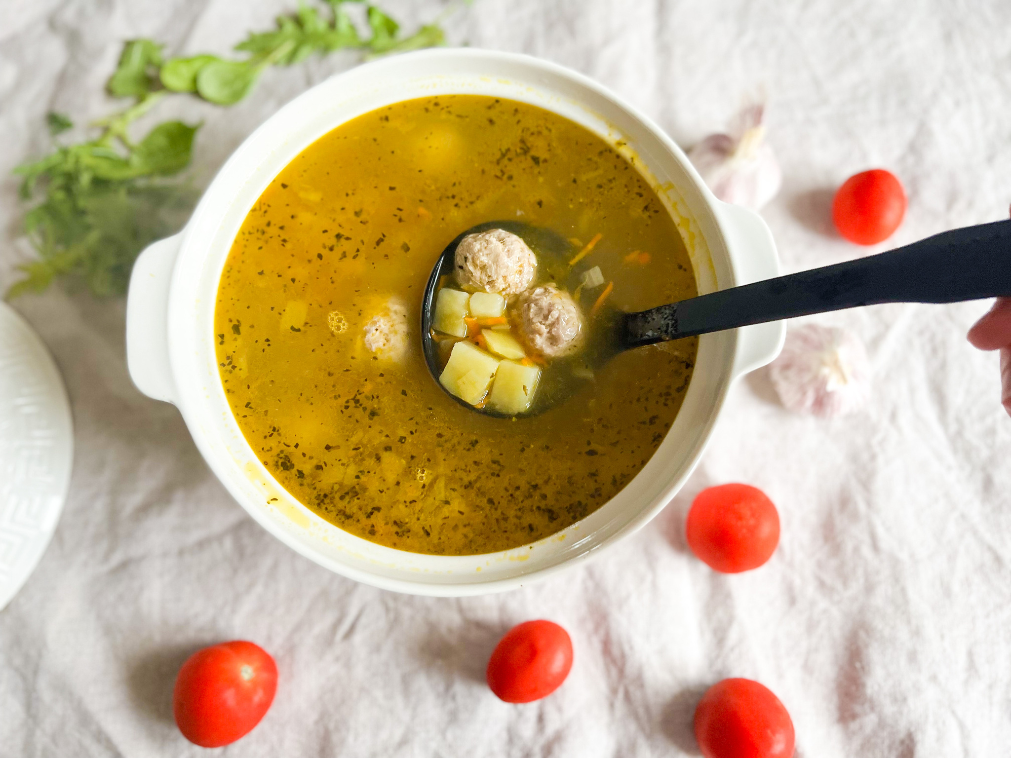 Delicious soup with meatballs (express option) - My, Dinner, Soup, Yummy, Meat, Cooking, Dinner, Longpost