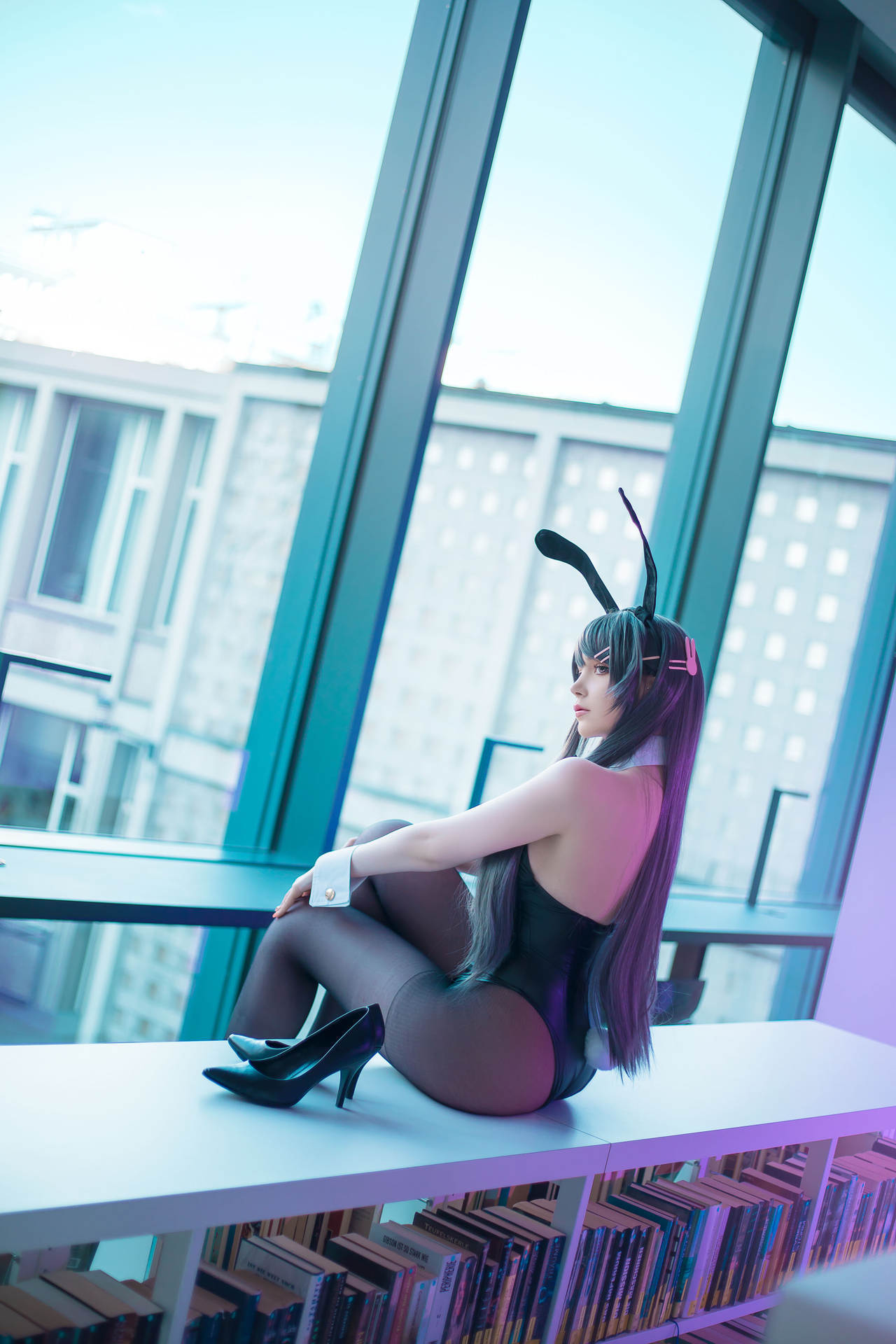 In library - NSFW, Girls, Cosplay, Tights, Mai Sakurajima, Bunnysuit