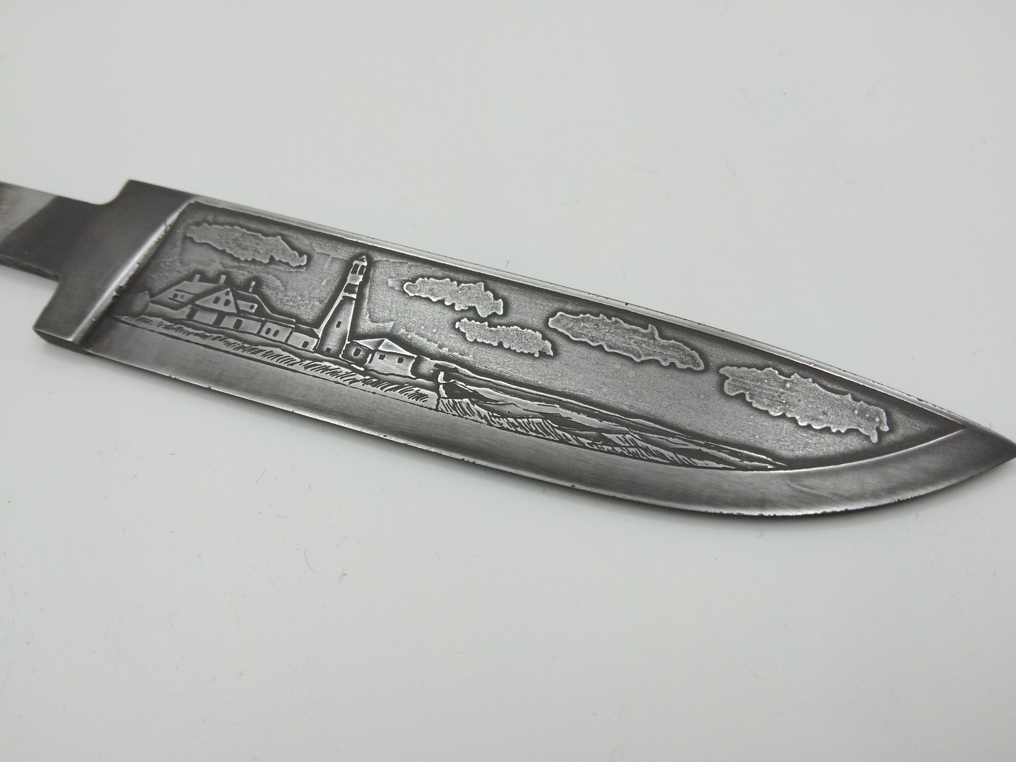 Four-layer etching of the blade. lighthouse and nature - My, Needlework with process, Knife, Etching, Drawing, Crafts, Customization, Metalworking, Woodworking, Decor, Metal products, Video, Youtube, Longpost, Knife makers