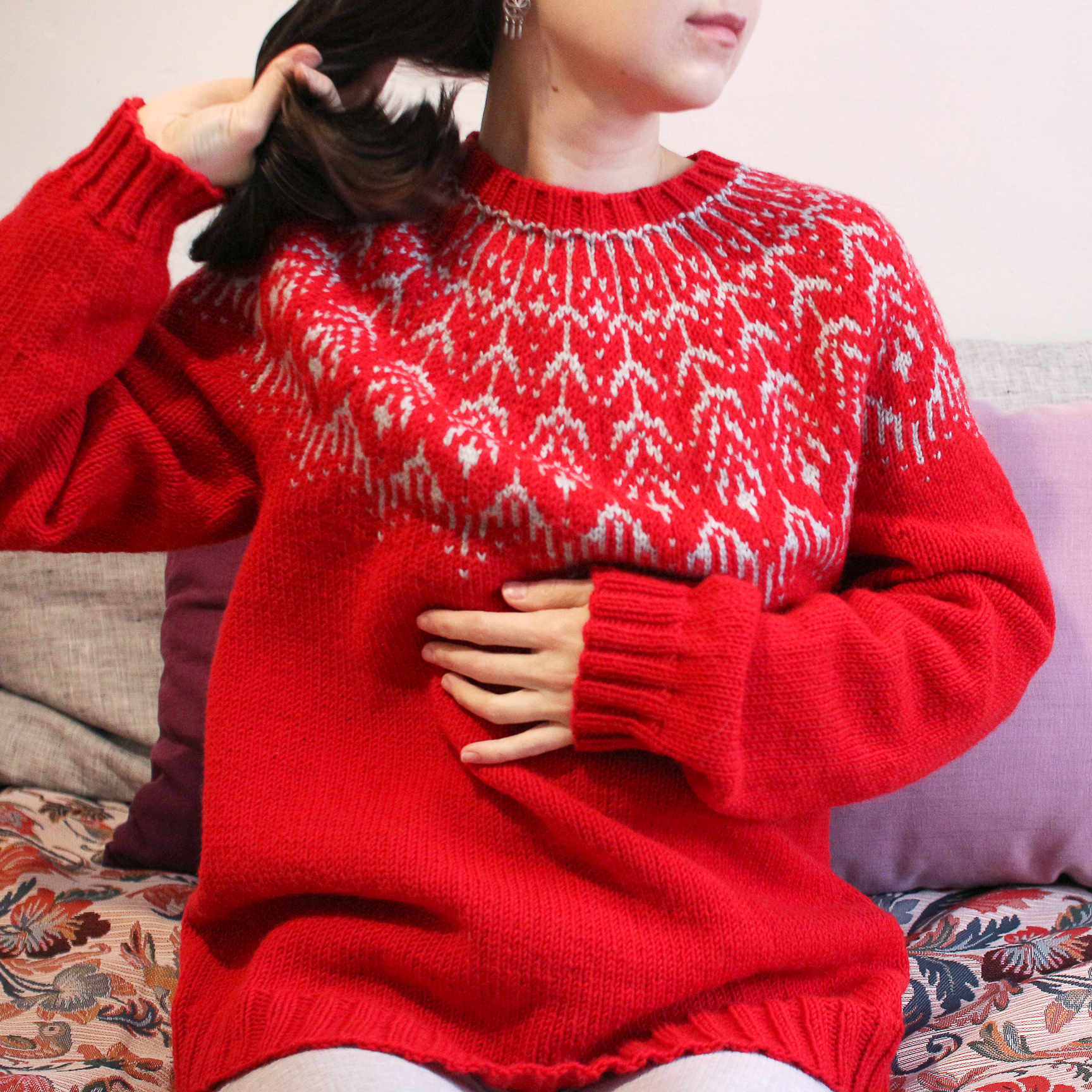 Christmas pullover with lopapeys pattern - My, Needlework with process, Knitting, Needlework, Pullover, Longpost