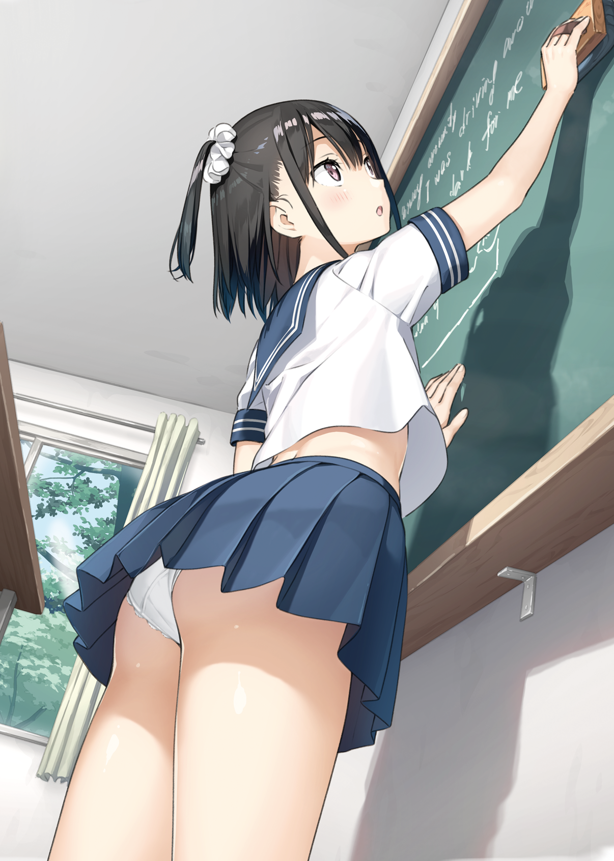 Successful angle - NSFW, Anime, Anime art, Girls, Drawing, Pixiv, Kantoku, Seifuku, Pantsu, Legs, Stomach, Brunette, School, Board