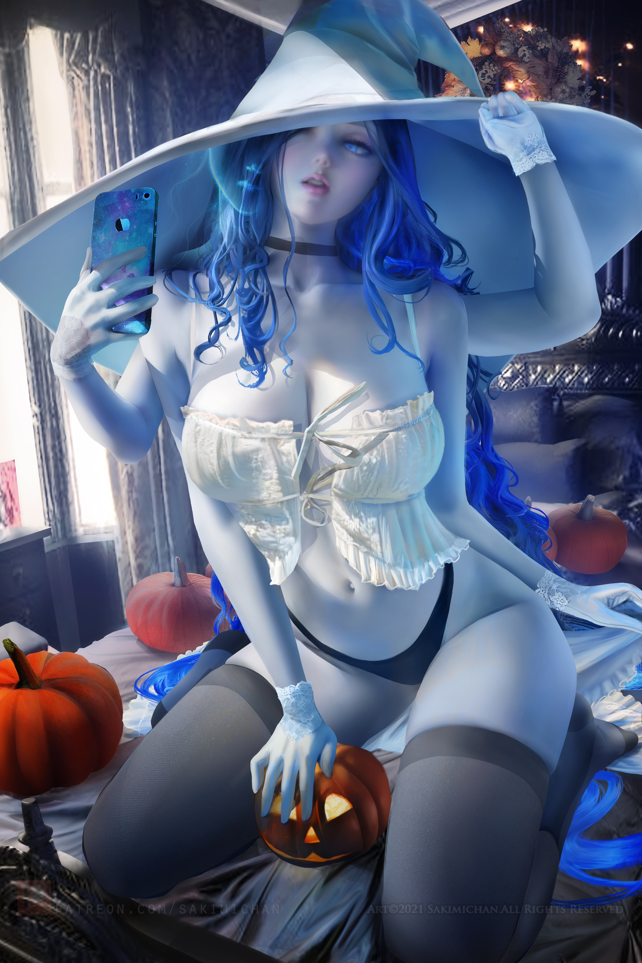 Hot Ranni - NSFW, Аниме, Anime Art, Арт, Elden Ring, Ranni The Witch, Нижнее белье, Сиськи, Обнаженка, Хэллоуин, Чулки, Панцу, Чокер, Рисованная эротика, Эротика, Длиннопост