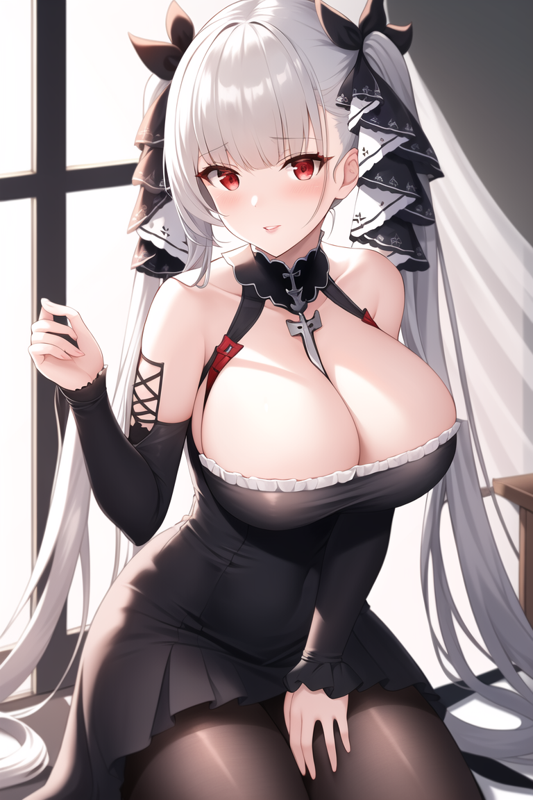 Formidable and Sirius of Azur Lane by Anything-V3 - NSFW, My, Art, Нейронные сети, Artificial Intelligence, Anime, 2D, Stable diffusion, Longpost, Anime art, Boobs, Sperm, Azur lane, Housemaid, Formidable, Sirius