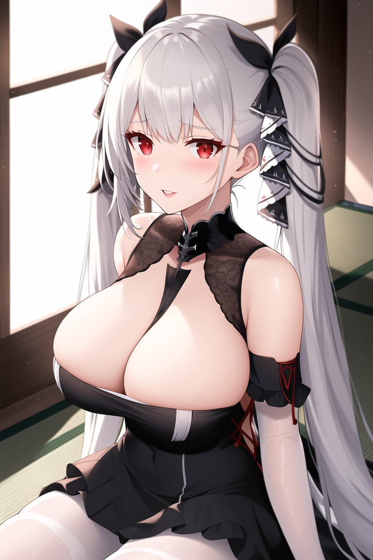 Formidable and Sirius of Azur Lane by Anything-V3 - NSFW, My, Art, Нейронные сети, Artificial Intelligence, Anime, 2D, Stable diffusion, Longpost, Anime art, Boobs, Sperm, Azur lane, Housemaid, Formidable, Sirius