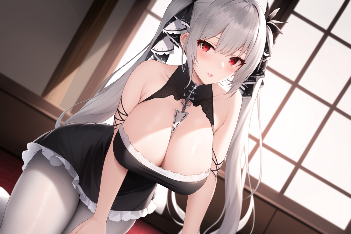 Formidable and Sirius of Azur Lane by Anything-V3 - NSFW, My, Art, Нейронные сети, Artificial Intelligence, Anime, 2D, Stable diffusion, Longpost, Anime art, Boobs, Sperm, Azur lane, Housemaid, Formidable, Sirius