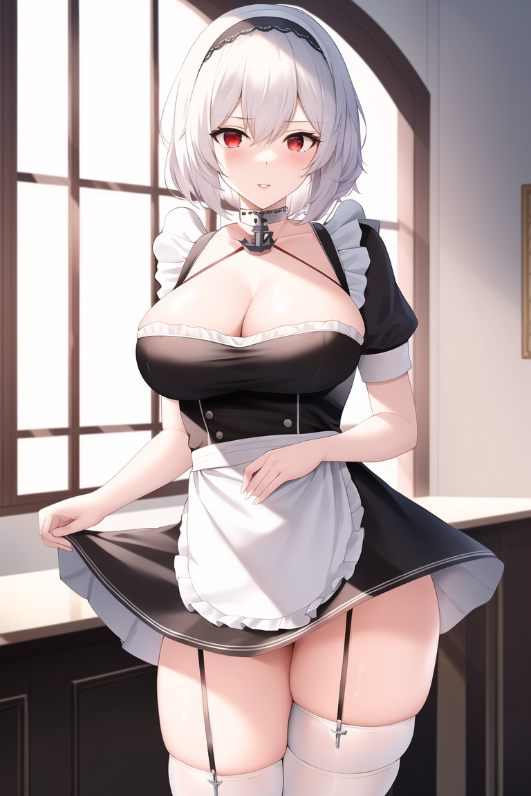 Formidable and Sirius of Azur Lane by Anything-V3 - NSFW, My, Art, Нейронные сети, Artificial Intelligence, Anime, 2D, Stable diffusion, Longpost, Anime art, Boobs, Sperm, Azur lane, Housemaid, Formidable, Sirius