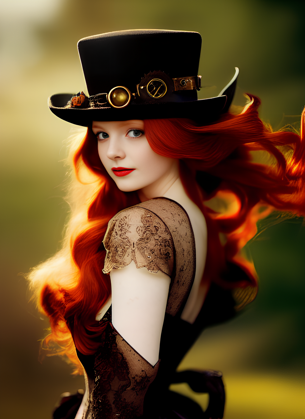 Redheads in hats - My, Stable diffusion, Art, Нейронные сети, Fantasy, Digital, Steampunk, Victorian era, Longpost