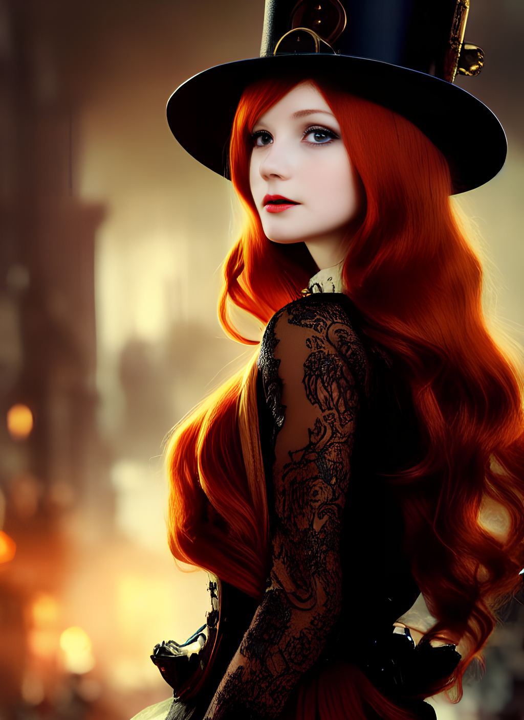 Redheads in hats - My, Stable diffusion, Art, Нейронные сети, Fantasy, Digital, Steampunk, Victorian era, Longpost