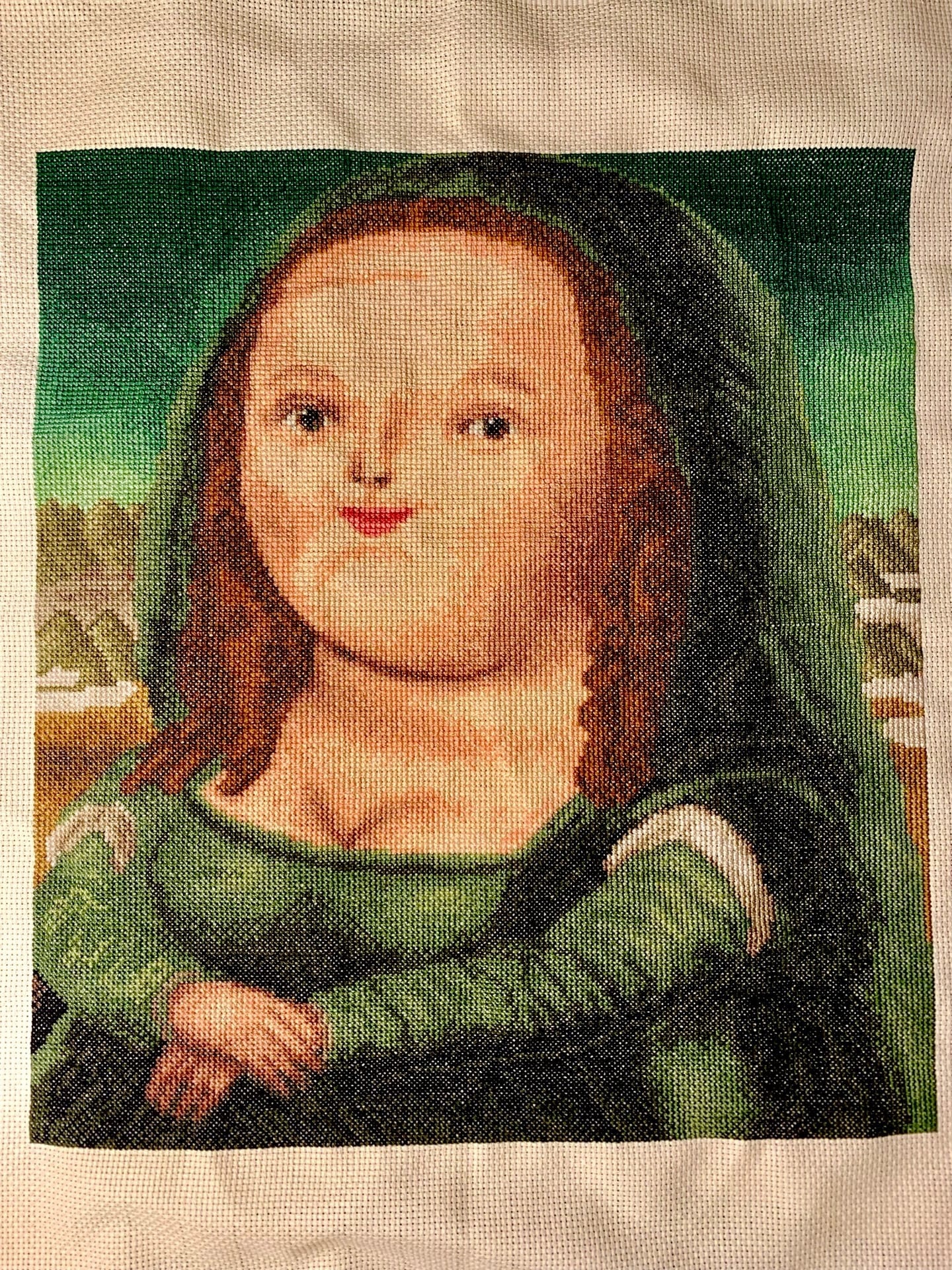 Lisa - My, Needlework, Hobby, Creation, Needlework with process, Cross-stitch, Longpost, Mona lisa