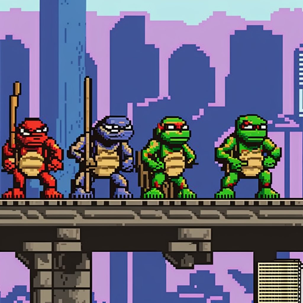 Old school ninja turtle game by Midjourney - My, Нейронные сети, Artificial Intelligence, Midjourney, Art, Teenage Mutant Ninja Turtles, Retro Games, Pixel Art, Longpost