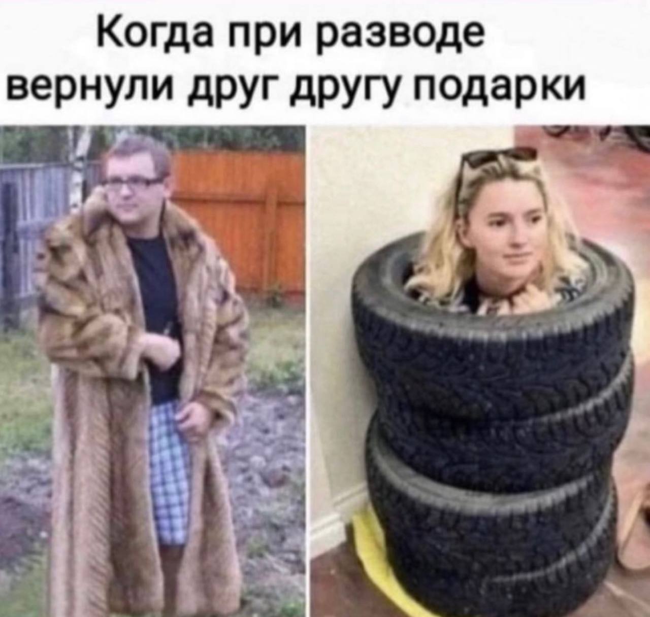 Present - Presents, Return, Picture with text, Hardened, Repeat, Humor, Tires, Fur coat