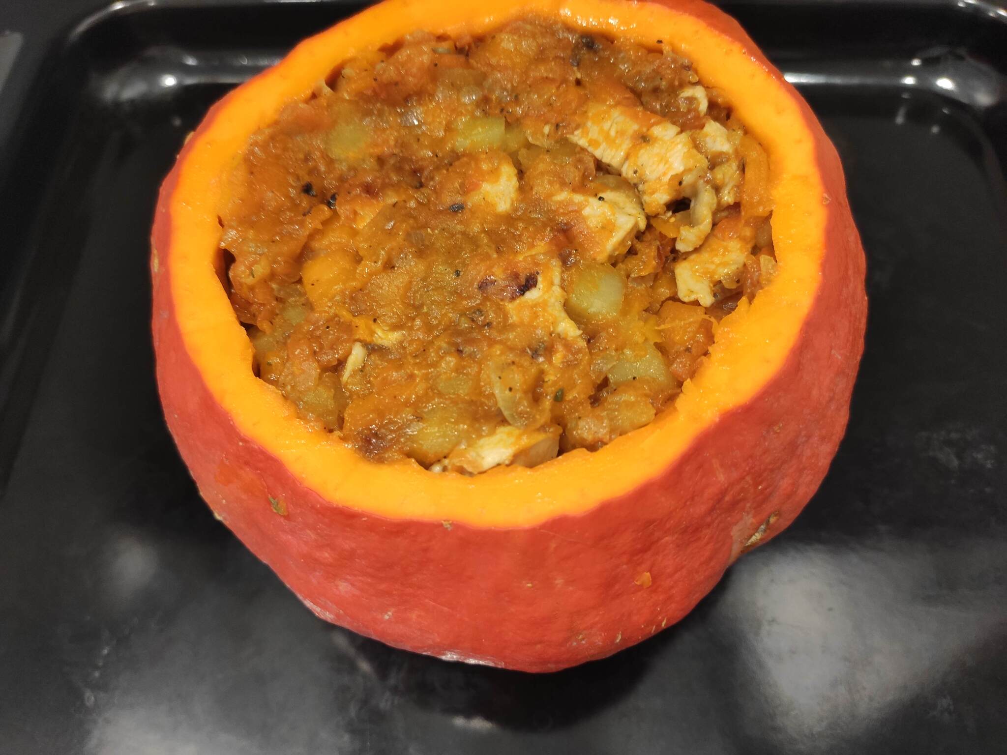 stuffed pumpkin - My, Cooking, Recipe, Longpost, Pumpkin, Chicken fillet, Baking