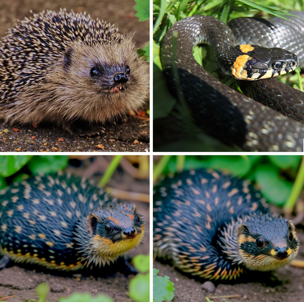 Someone was simply obliged to cross a hedgehog and snake - Midjourney, Нейронные сети, Animals, Hedgehog, Already, Images, Longpost, Screenshot, Mixing