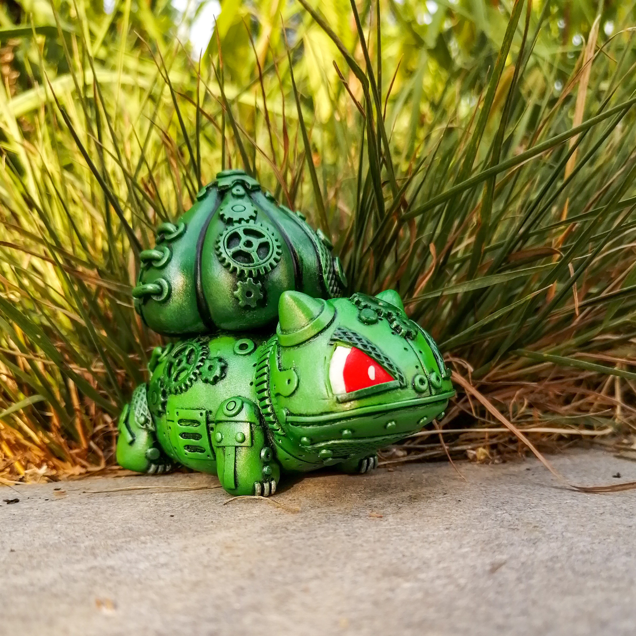 Steampunk figurine of Bulbasaur - My, Лепка, Polymer clay, Handmade, Friday tag is mine, Bulbasaur, Pokemon, Steampunk, Figurines, Collectible figurines, Longpost