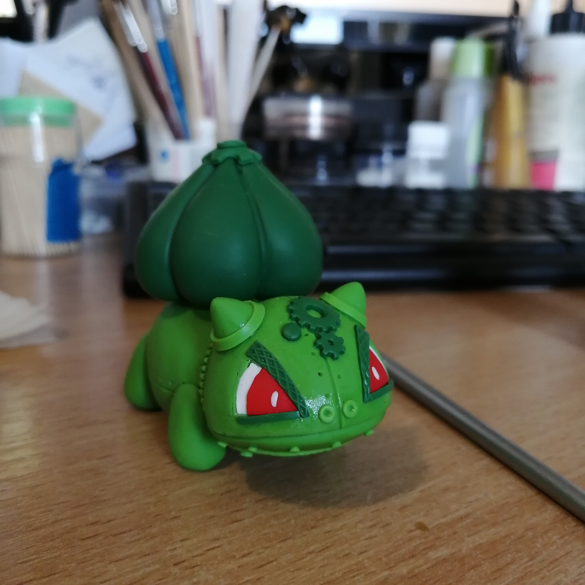 Steampunk figurine of Bulbasaur - My, Лепка, Polymer clay, Handmade, Friday tag is mine, Bulbasaur, Pokemon, Steampunk, Figurines, Collectible figurines, Longpost