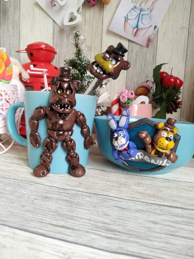 Mug decor with polymer clay - My, Art, Artist, Modern Art, Painting, Polymer clay, Mug with decor, Кружки, New Year, Presents, Education, Master Class, Master, Longpost