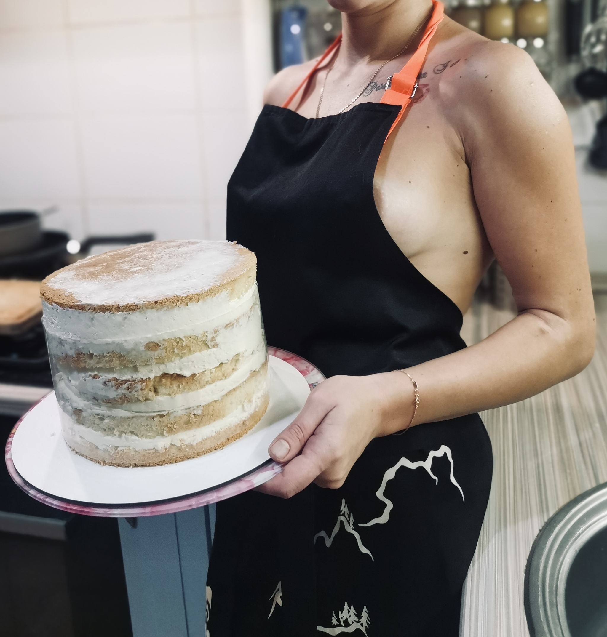 Sweet On/Off - NSFW, My, Homemade, Kitchen, Cake, Boobs, Piercing, Tattoo, Girl with tattoo, Longpost, Nudity