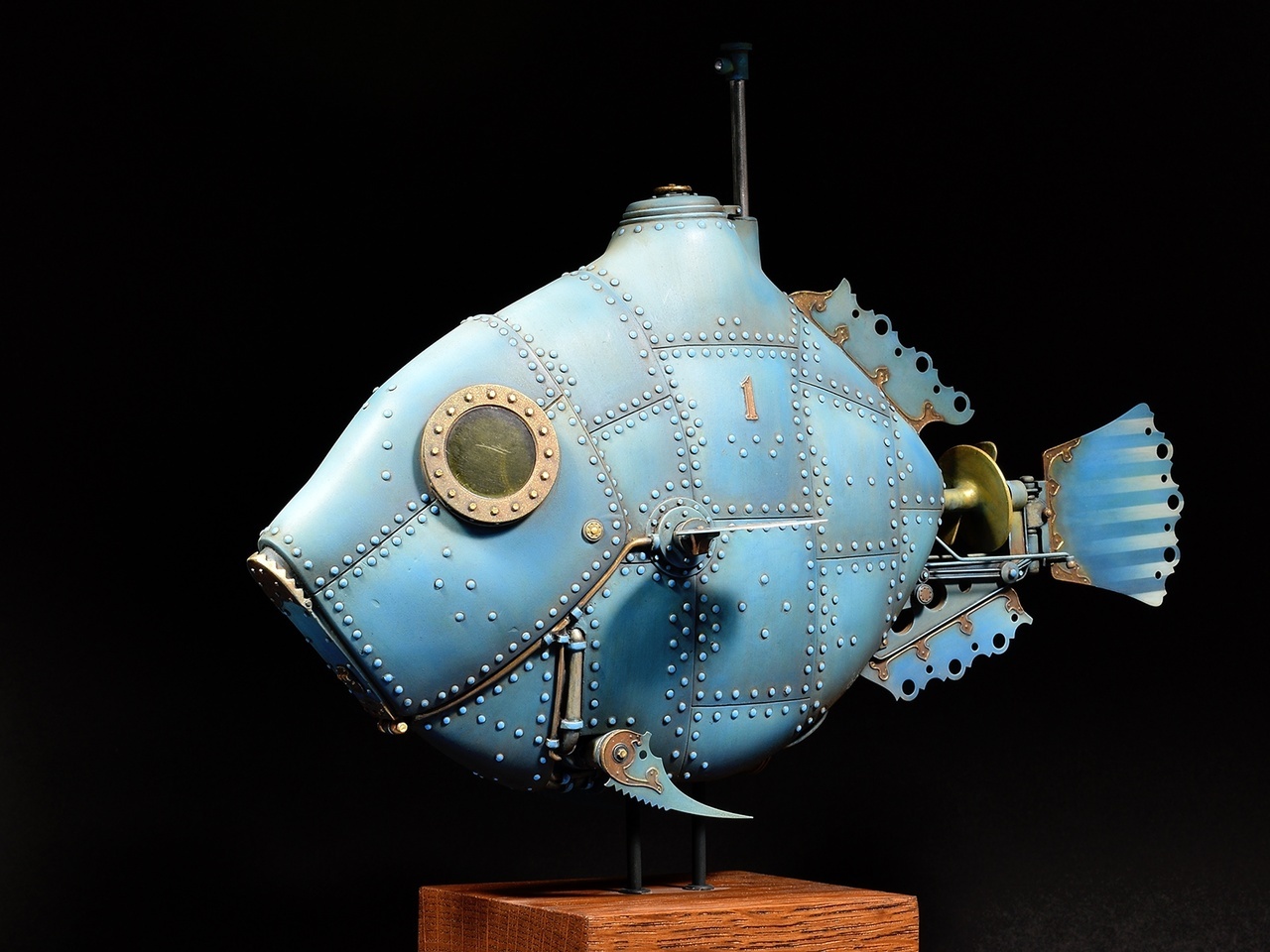 Submarine Fish-Shaped Submersible, steampunk, 1/35 - My, Miniature, Modeling, Painting miniatures, Collection, Collecting, Steampunk, Longpost, Stand modeling