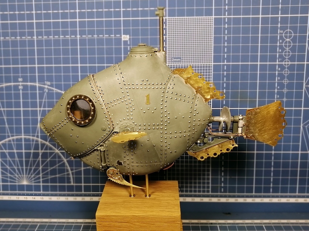 Submarine Fish-Shaped Submersible, steampunk, 1/35 - My, Miniature, Modeling, Painting miniatures, Collection, Collecting, Steampunk, Longpost, Stand modeling