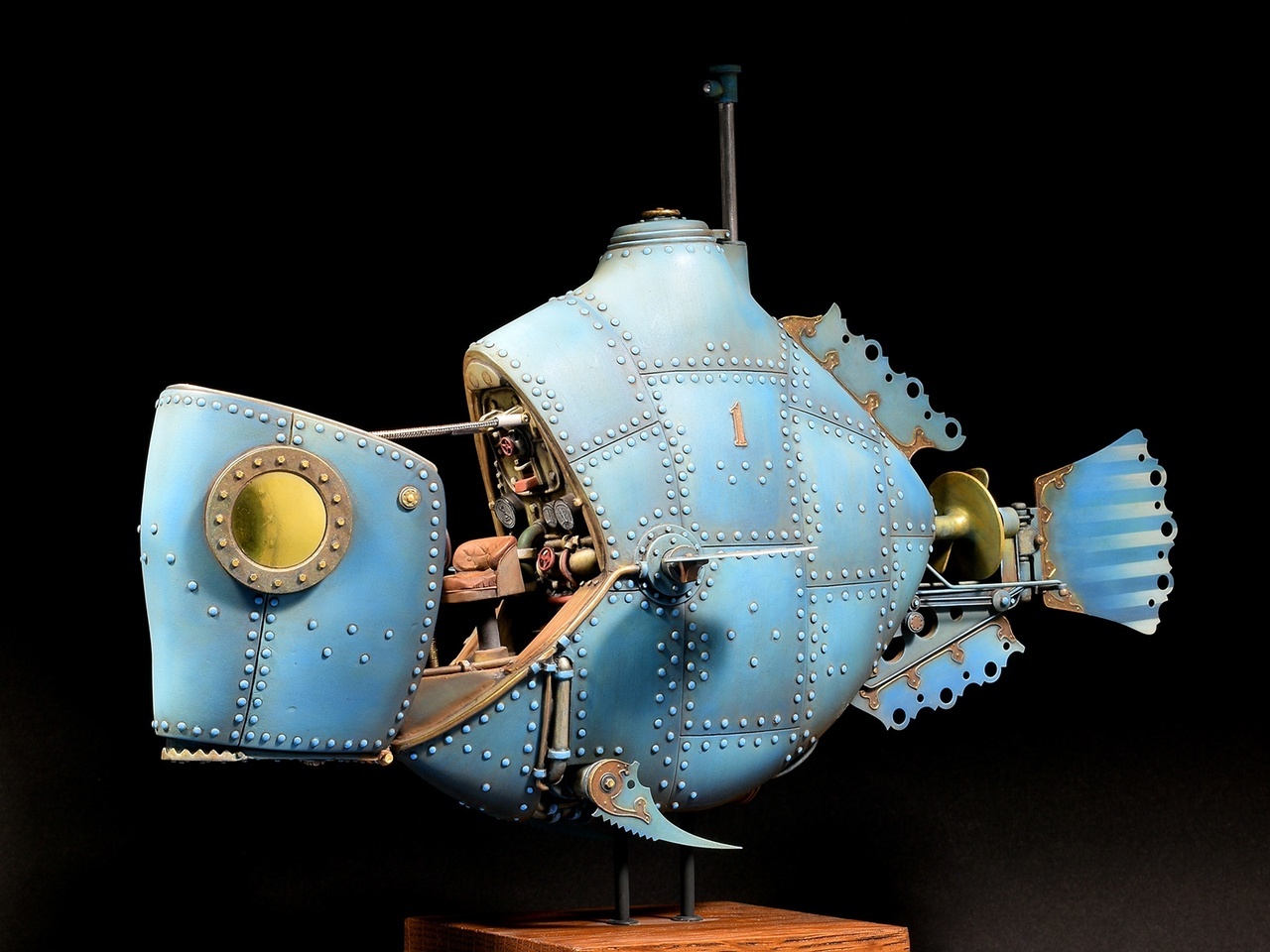 Submarine Fish-Shaped Submersible, steampunk, 1/35 - My, Miniature, Modeling, Painting miniatures, Collection, Collecting, Steampunk, Longpost, Stand modeling