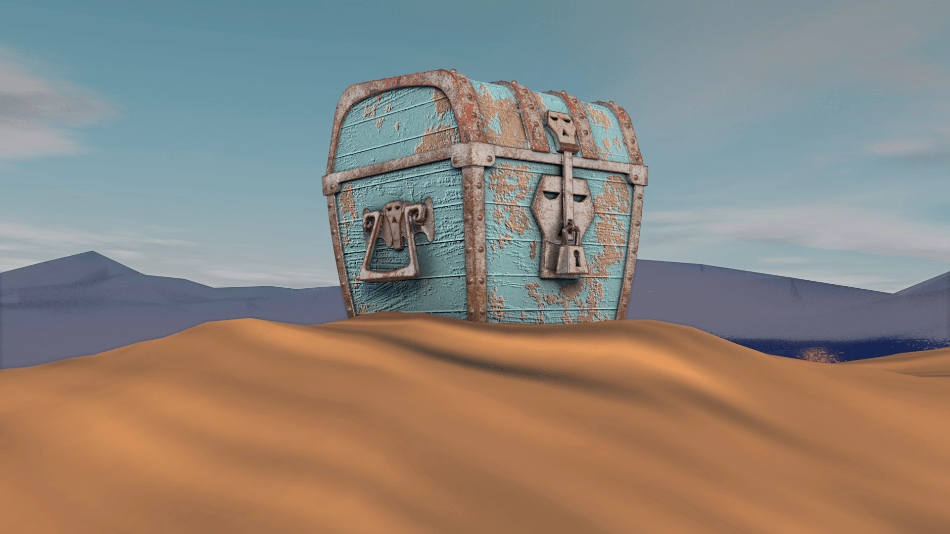 Treasure chest) - My, Box, Cinema 4d, Substance painter, 3D, 3D modeling, Render, 3D graphics, Blender, Longpost, Photoshop