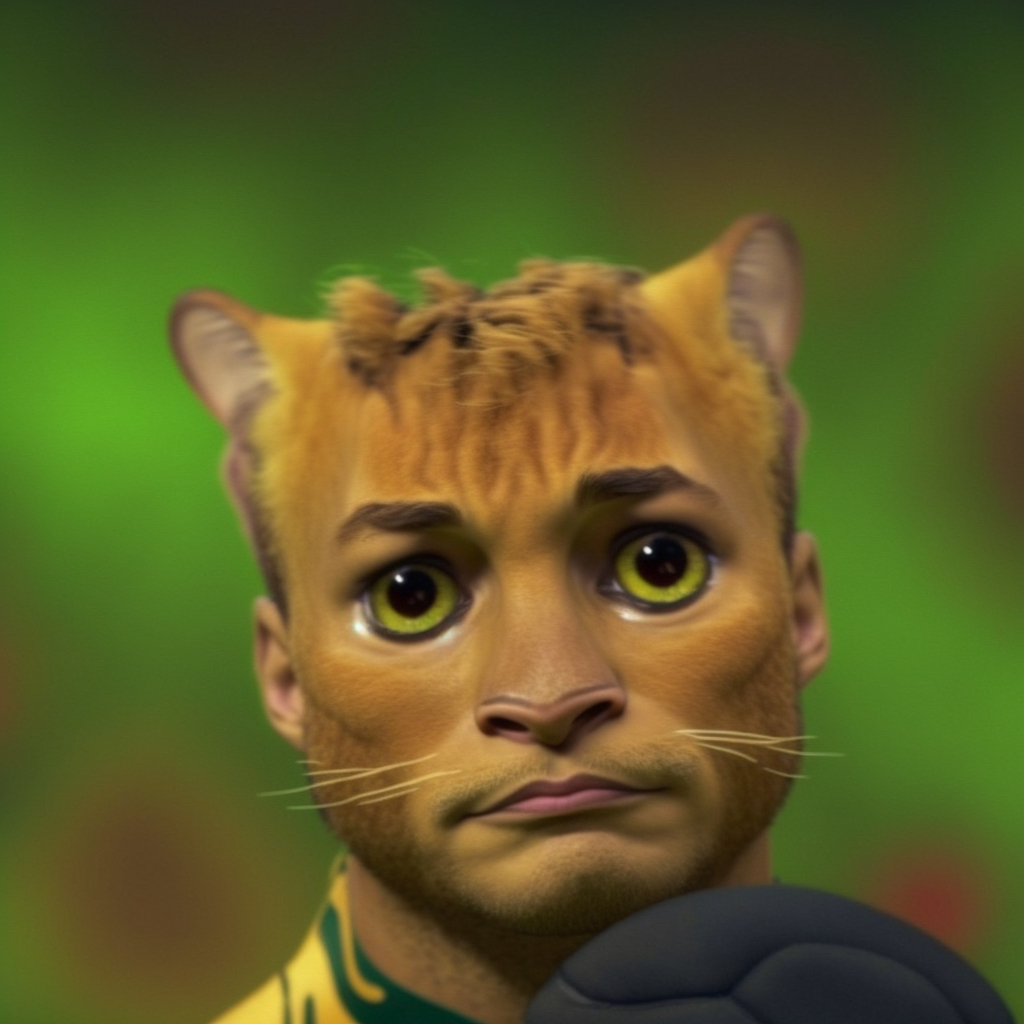 Midjourney mix of Neymar and the cat from Shrek - Neymar Junior, cat from shrek, Mix, Нейронные сети, Artificial Intelligence, Football, FIFA World Cup 2022, Longpost, cat, Mixing, Digital drawing, Humor, Midjourney